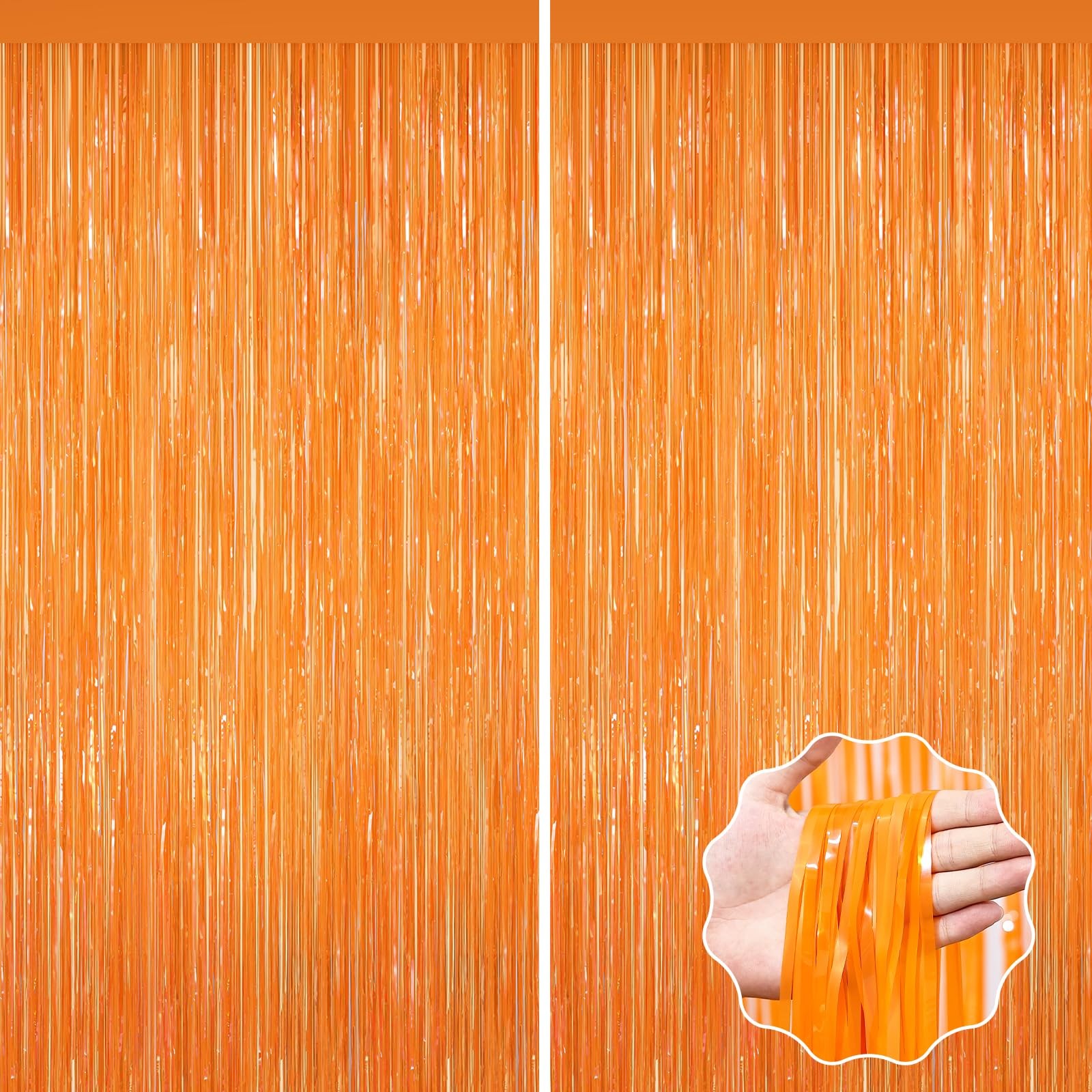 Orange Backdrop Curtains 2 PCS Tinsel Streamers Metallic Foil Fringe Props