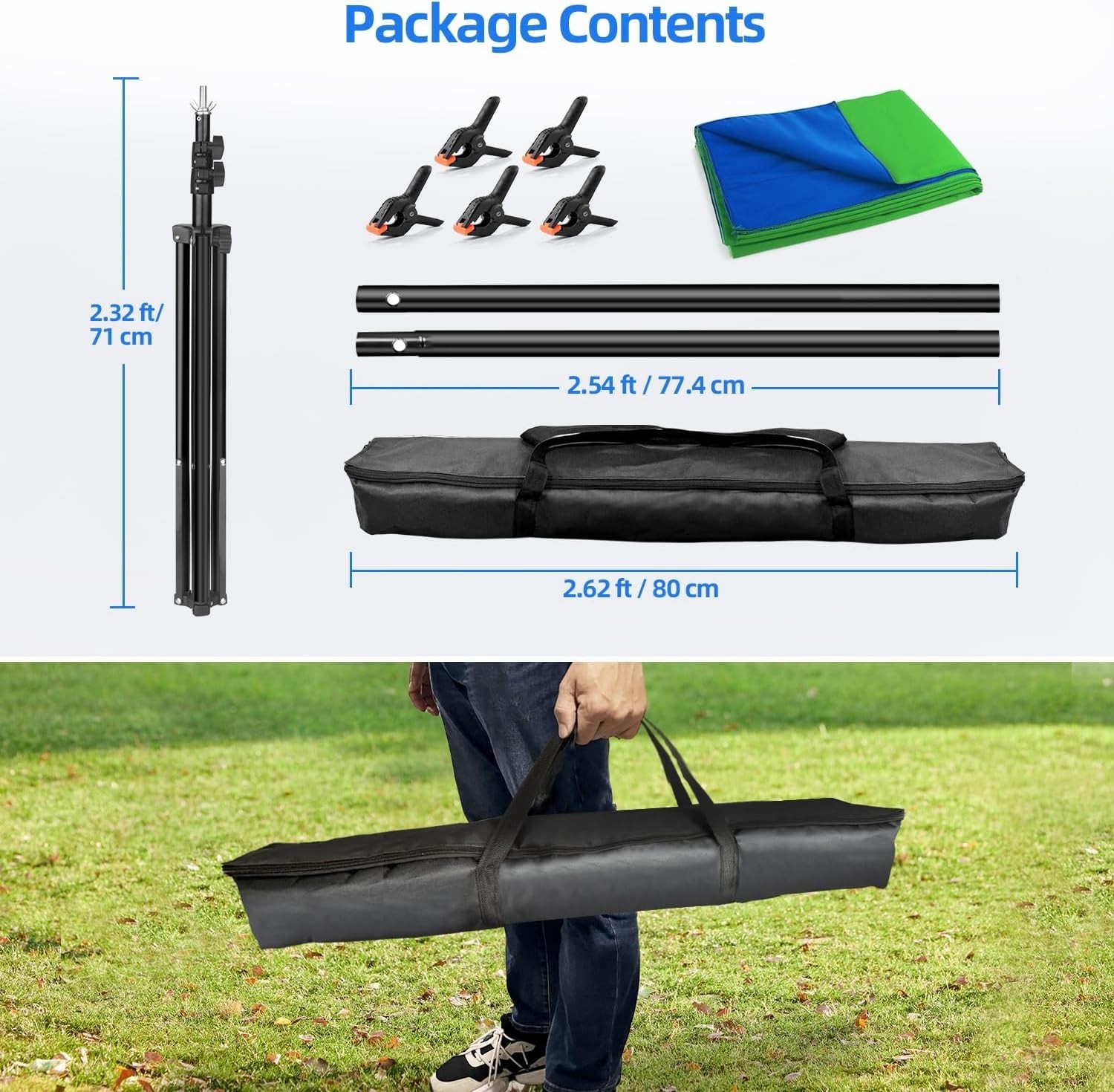 Blue Green Screen Backdrop Kit, 2-in-1 6.5x5ft Green Screen Stand for Streami…