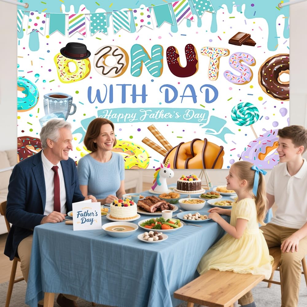7x5ft Happy Father’s Day Photography Backdrop Donuts with Dad Sprinkle Father’s