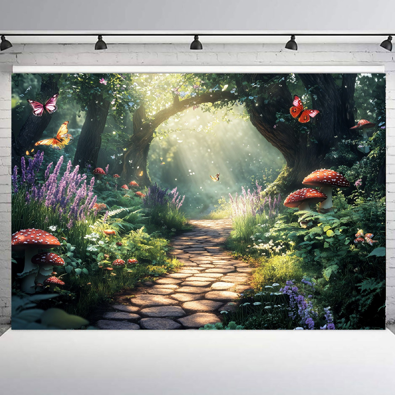 10x8ft Colorful Floral Green Enchanted Forest Vinyl Backdrop Photo Background