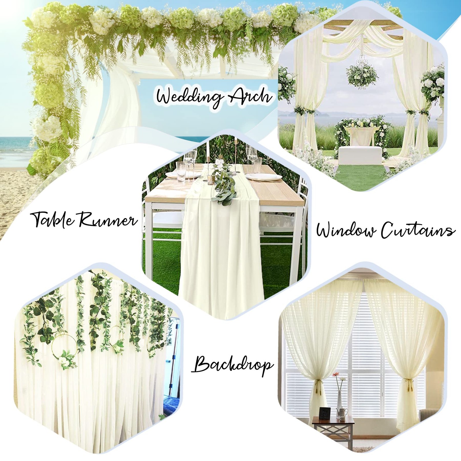 10x7ft Ivory Chiffon Backdrop Curtains WrinkleFree Photo Drapes Wedding 2 Panel