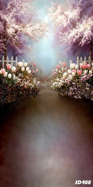 10’x20’Flower Fence Tree Lane Scenic Microfiber Fabric background backdrop SD400