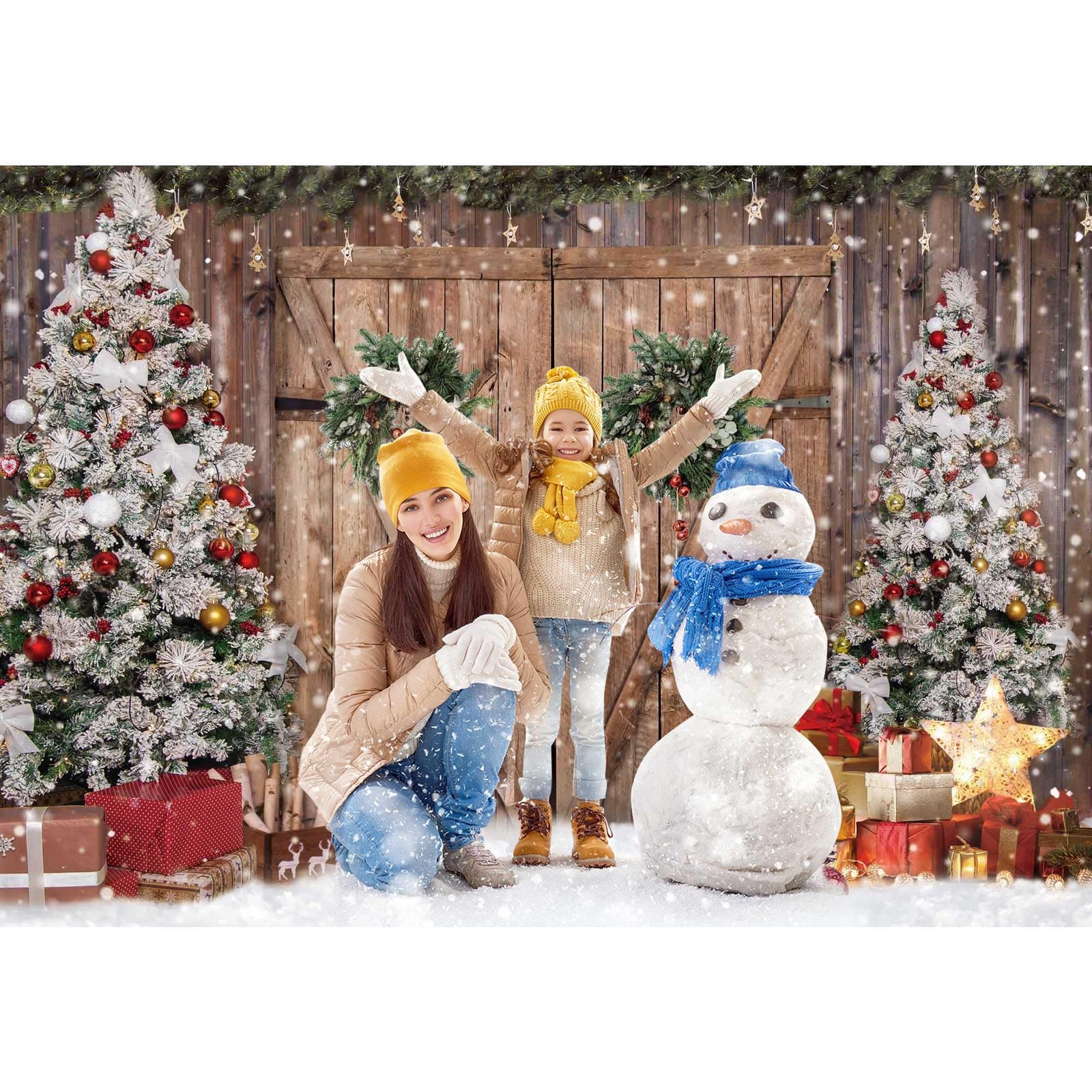 Felortte 7x5FT Polyester Fabric Winter Christmas Rustic 7’x5′, Random color