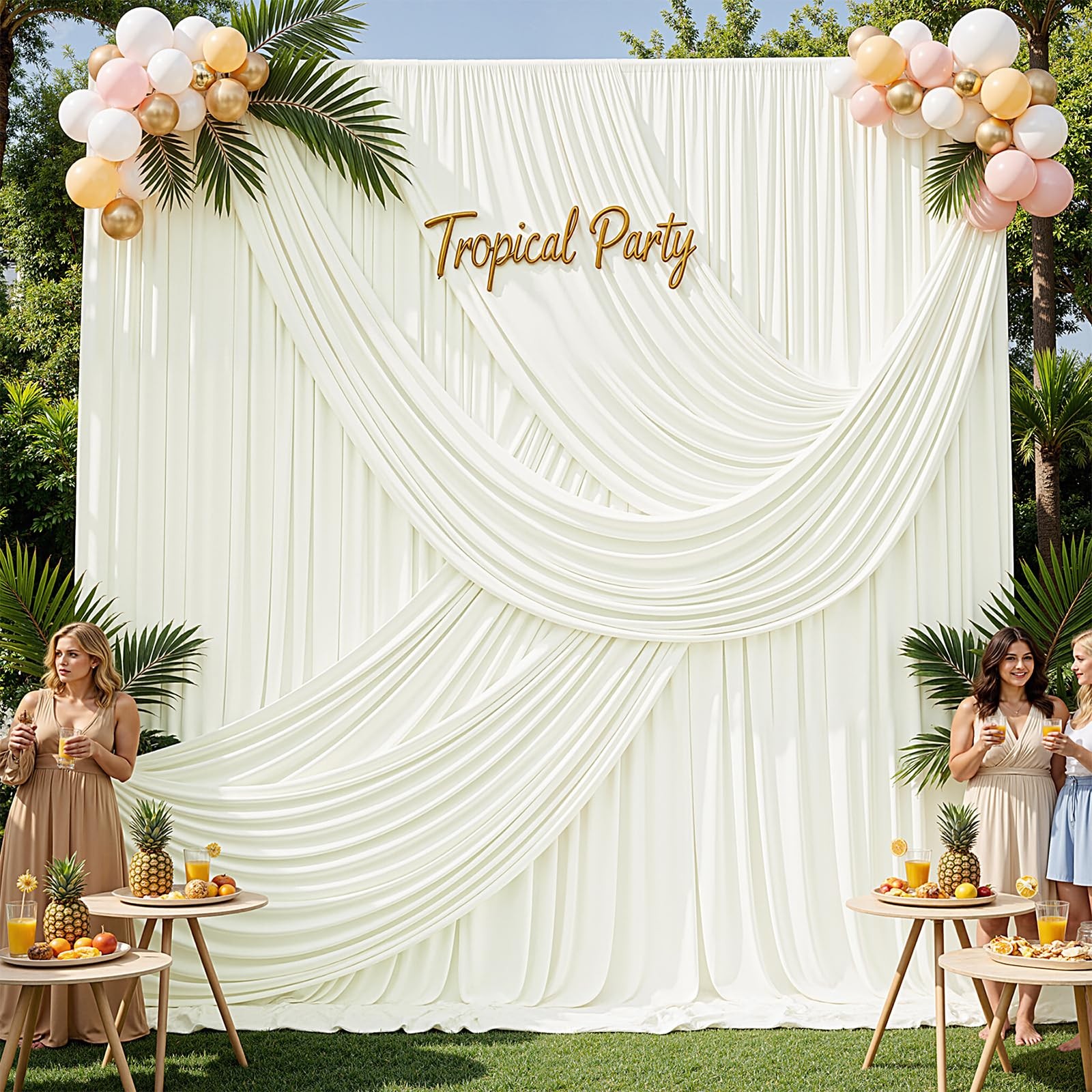 2 Panel Backdrop Curtain 10×14 FT Ivory WrinkleFree Fabric Wedding Party