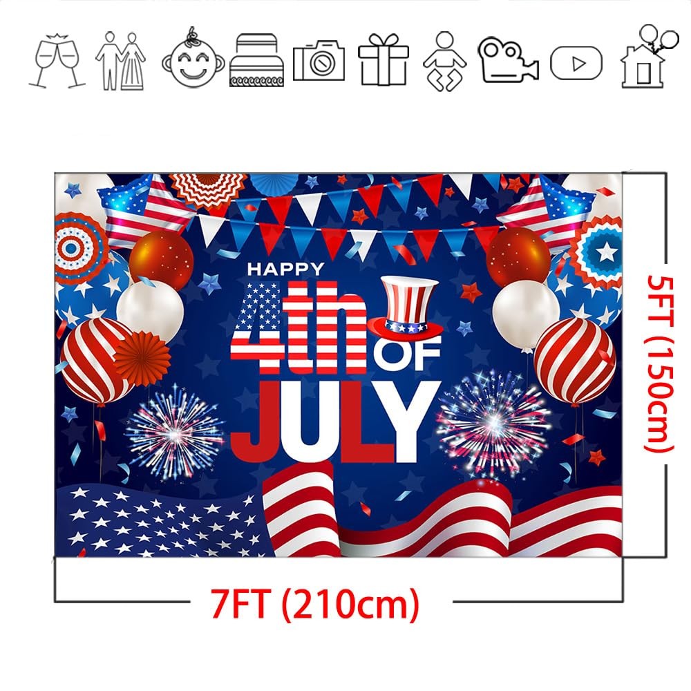 4th of July Backdrop 7x5ft – America 250th Anniversary Patriotic Independence Da