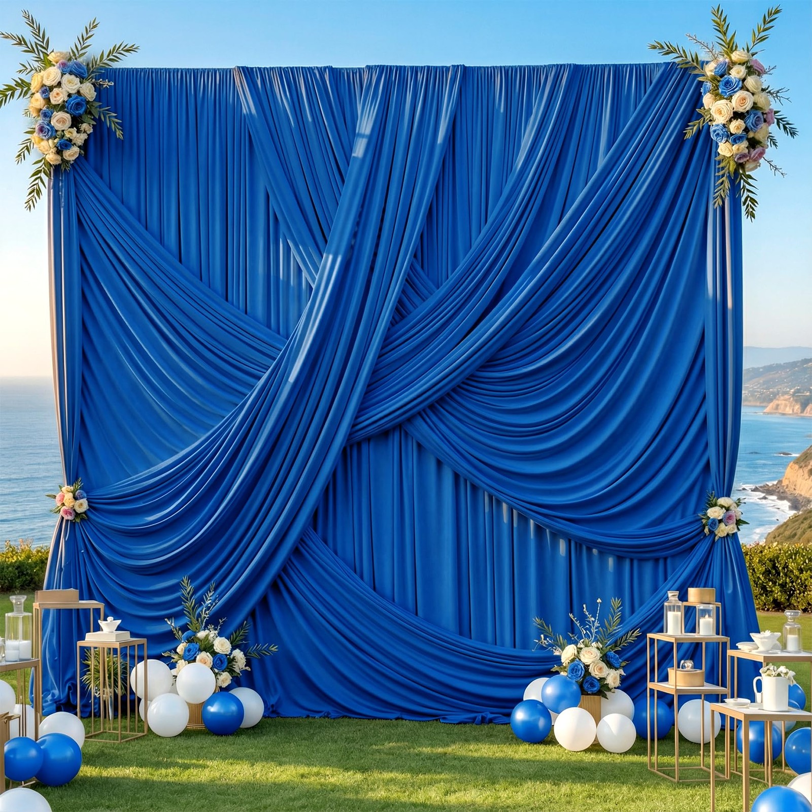 10ft×12ft Royal Blue Backdrop Curtain for Wedding Parties,2 Panels Wrinkle Fr…