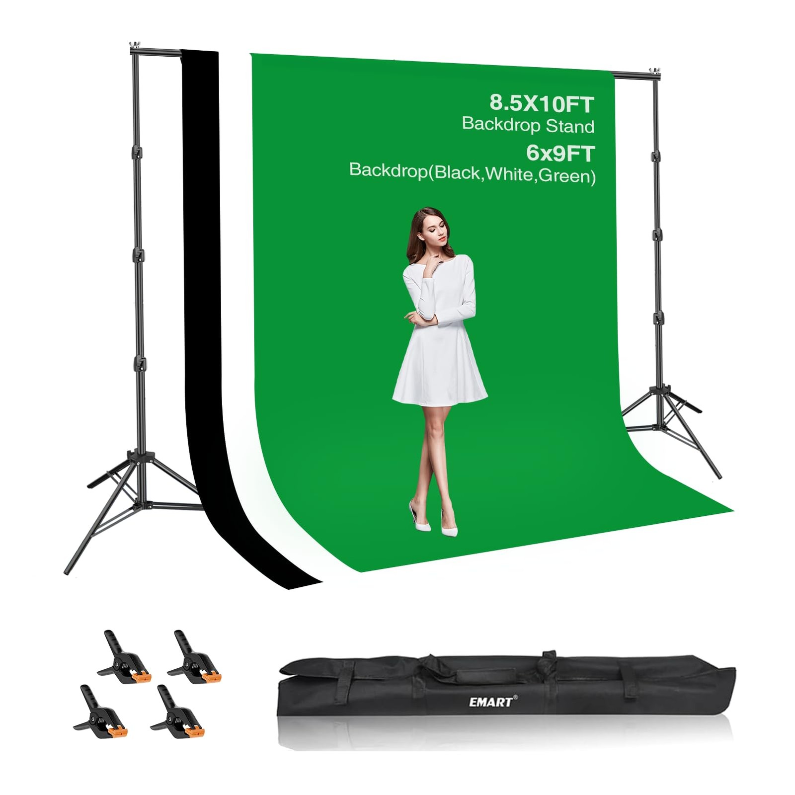 EMART Photo Video Studio Backdrop Stand Kit, 8.5x10ft Adjustable Photography Gre