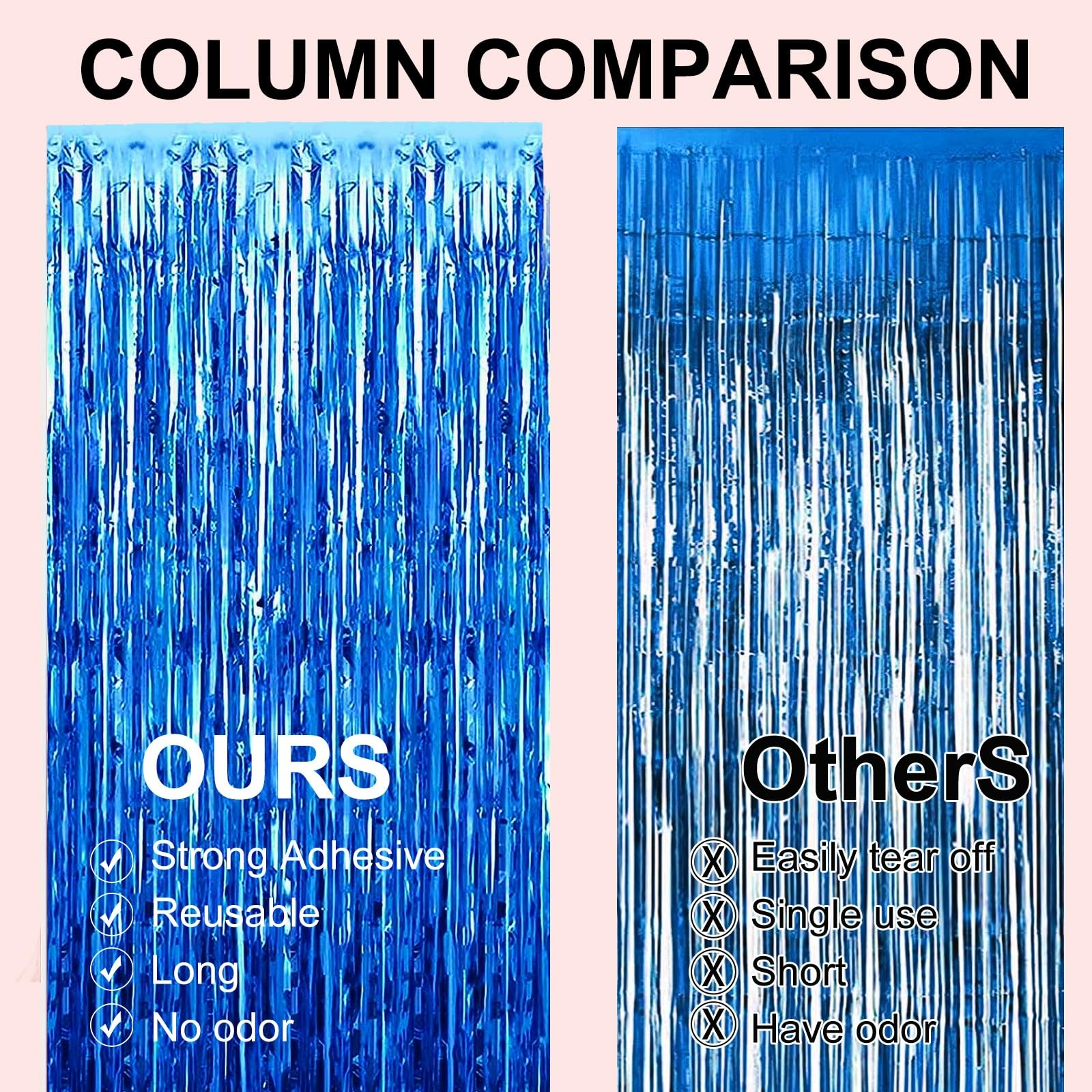 2 PCS Blue Tinsel Foil Fringe Curtain Party Photo Backdrop Decor 3.28×6.56 Ft