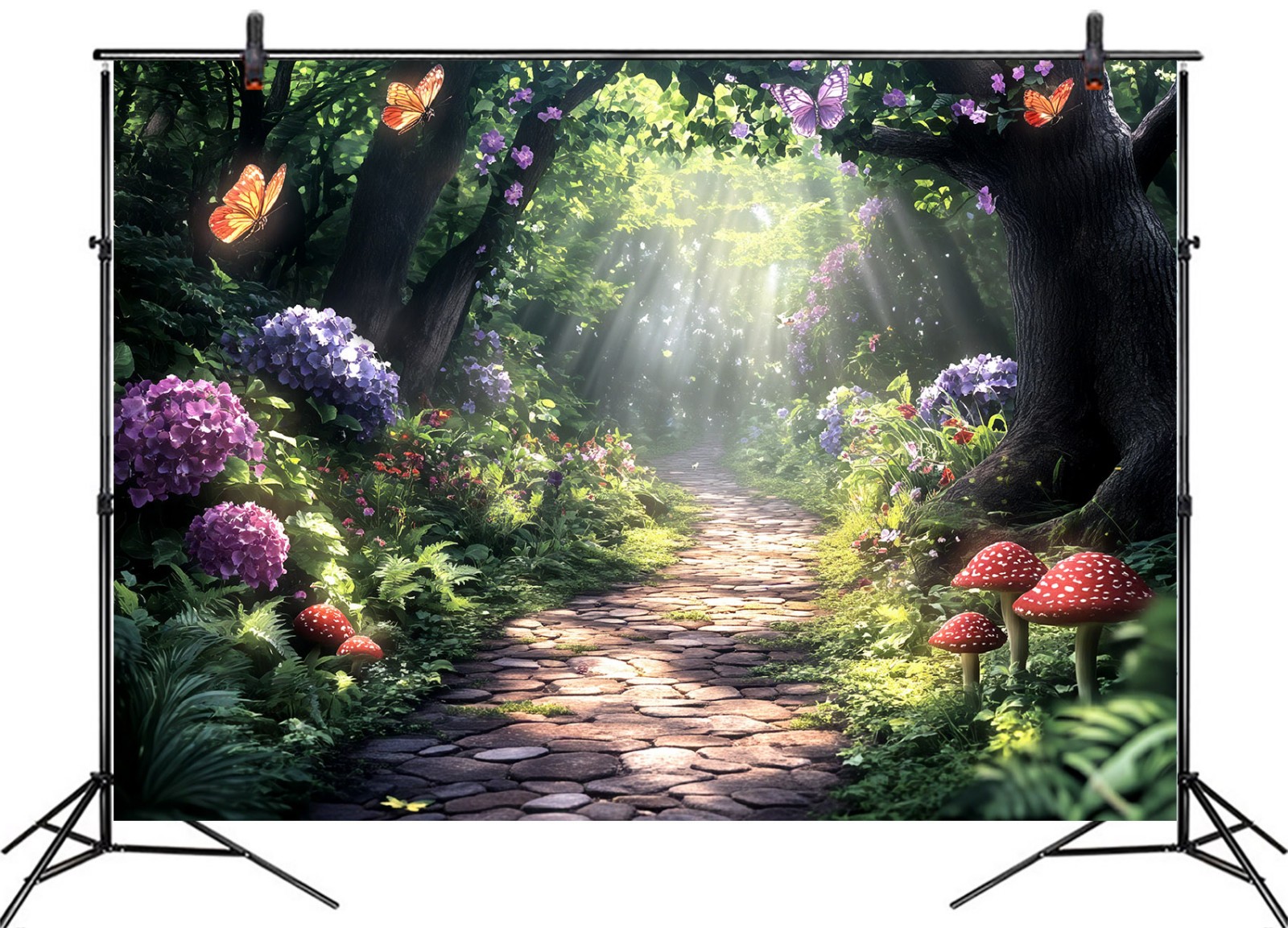 10x8ft Blue Hydrangea Greenery Enchanted Forest Vinyl Backdrop Photo Background