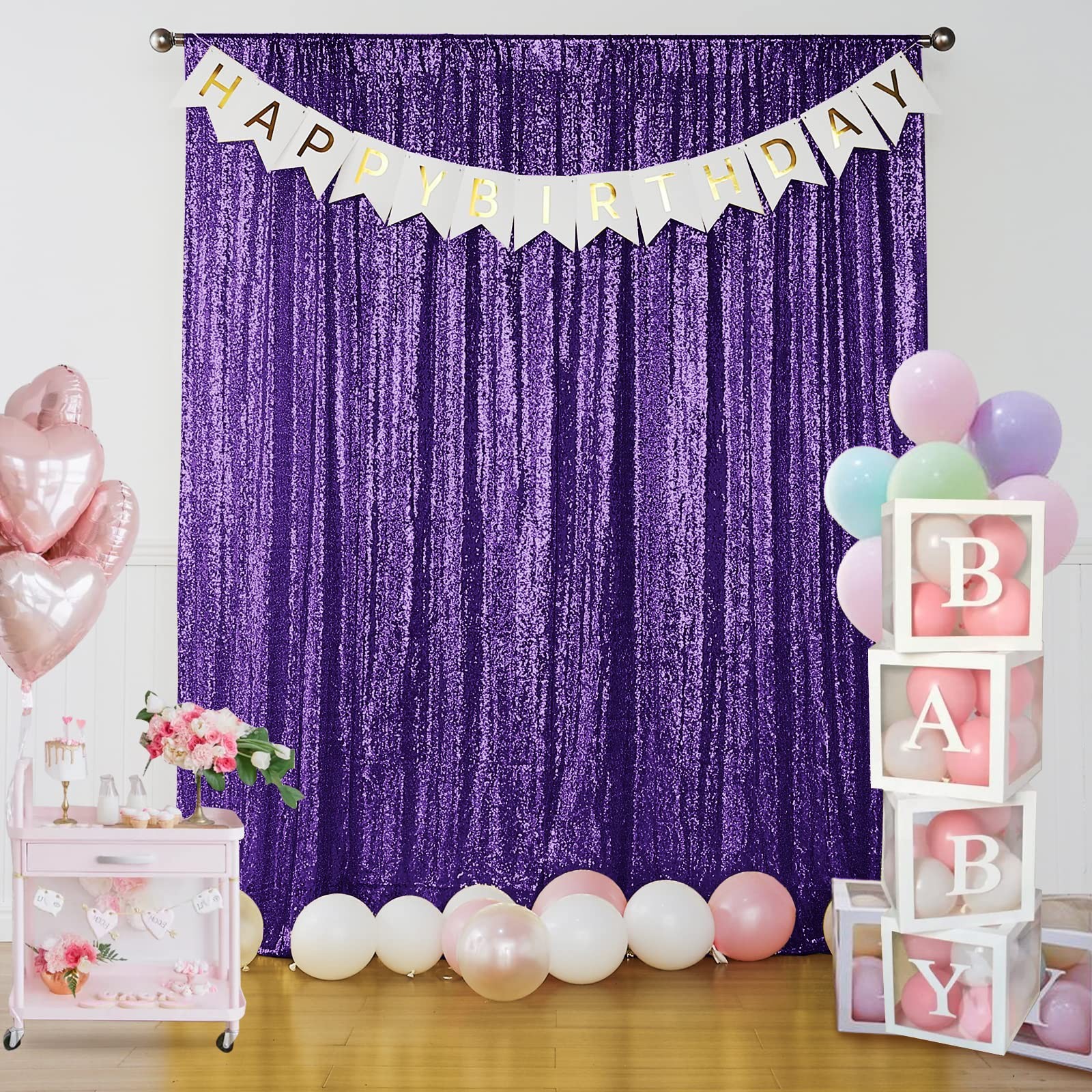Sugargirl Purple Sequin Backdrop Curtain 4 Panels 2FTx8FT Glitter Purple