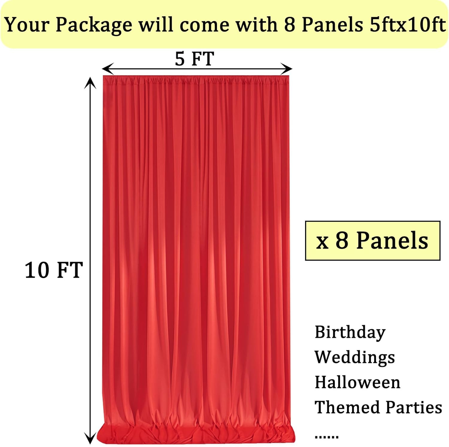 40Ft X 10Ft Wrinkle Free Red Backdrop Curtains for Parties, 8 Panels 5X10Ft Silk