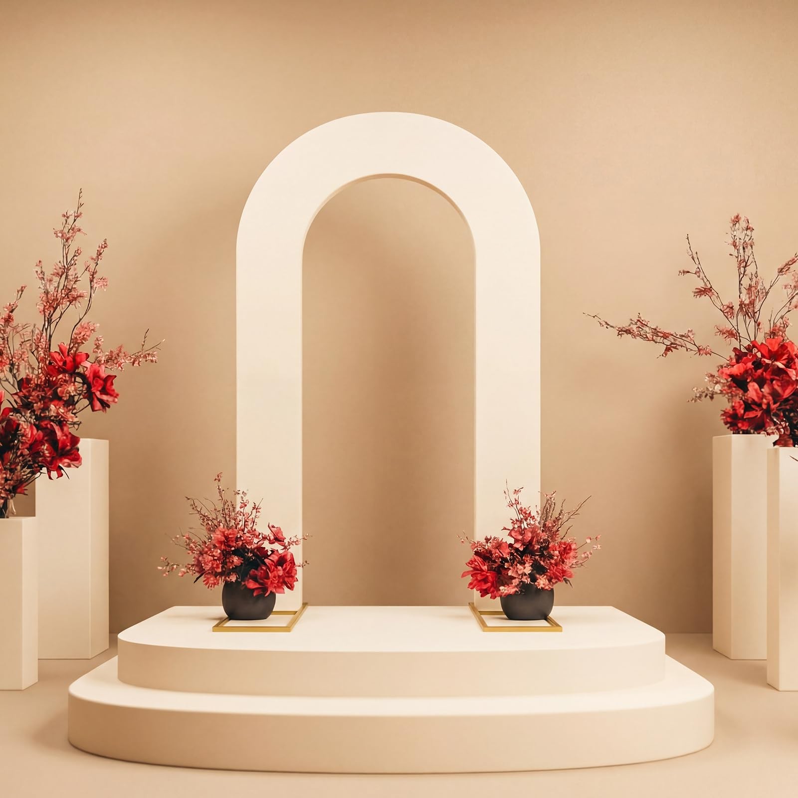 8 feet Open Arch Backdrop Cover Beige Spandex Fitted Round Top Wedding Arches…