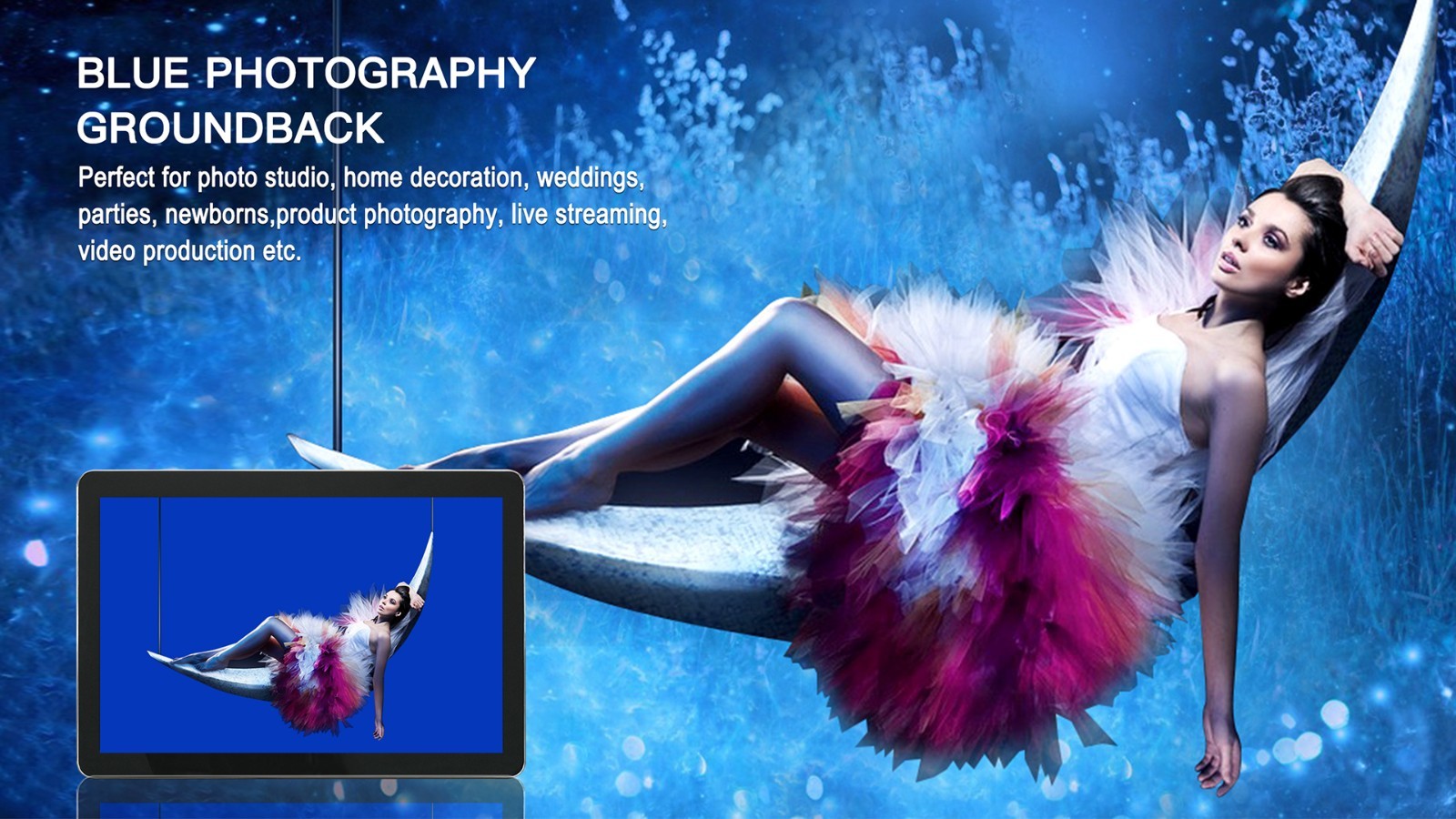 10×7 FT Royal Blue Photography Backdrop – Chromakey Blue Seamless Curtain for Vi