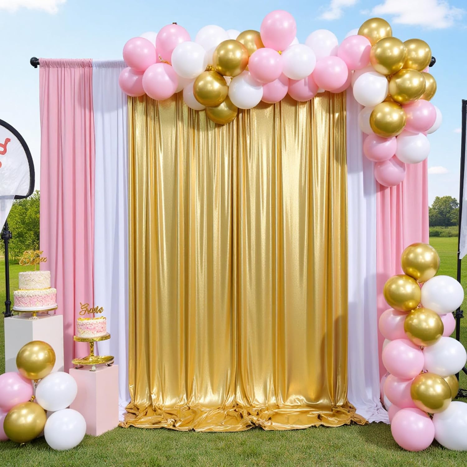 10X10 Ft Gold Sequin Backdrop Curtain Panels for Parties, Wrinkle Free Glitter P