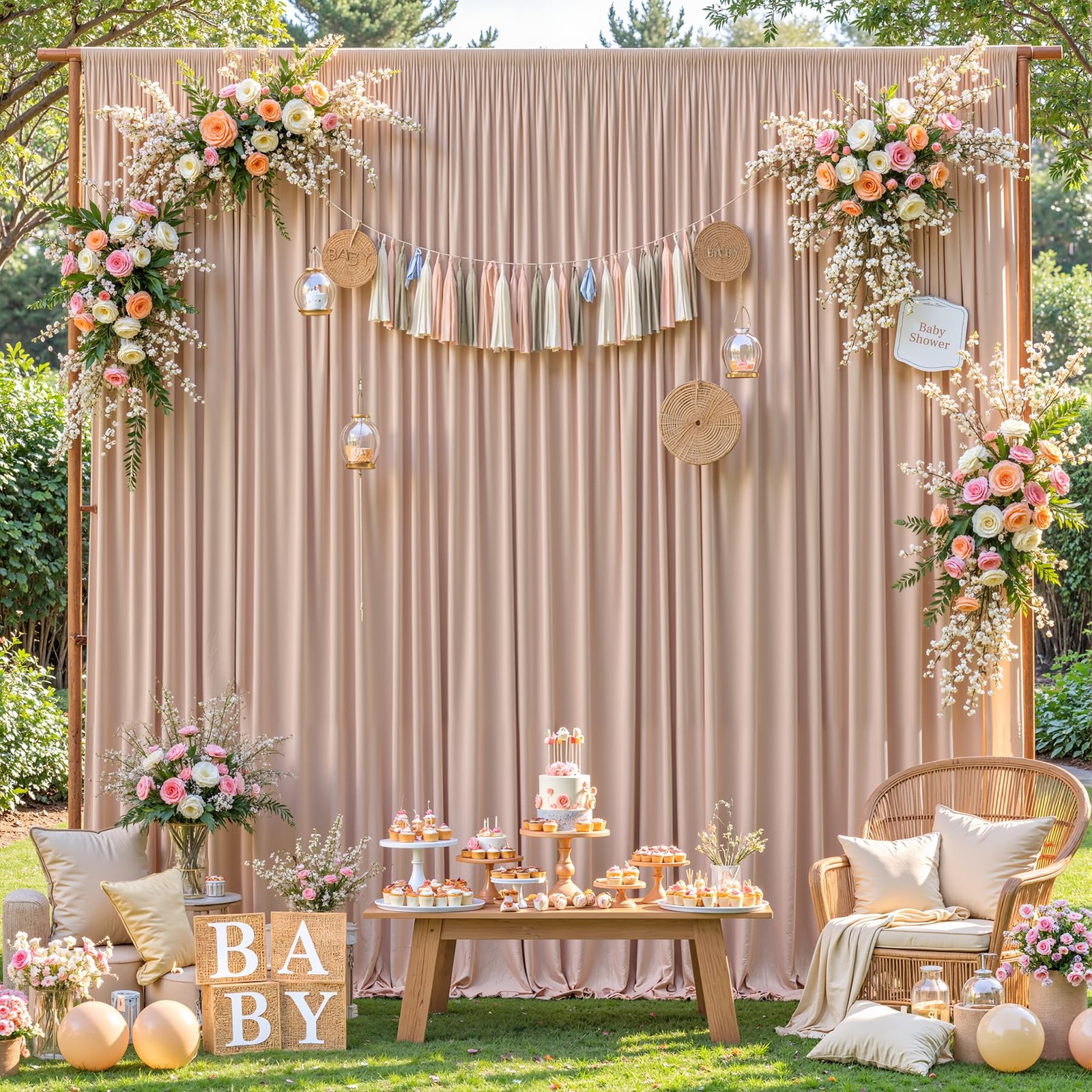 40x10FT Nude Backdrop Curtains for Wedding W4′ x H10′(10 Panels),