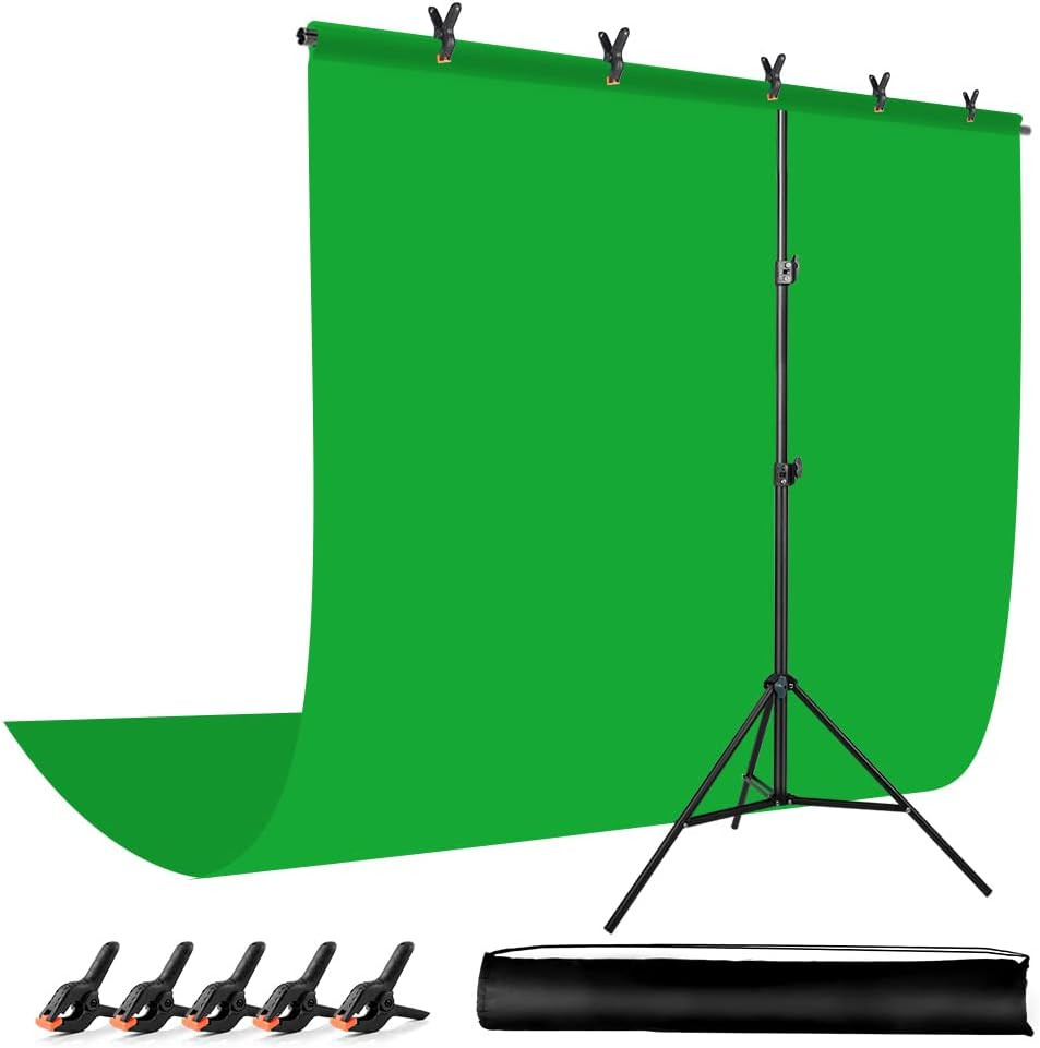 Portable Green Screen Backdrop with Stand Kit for Streaming – 6.5x10ft