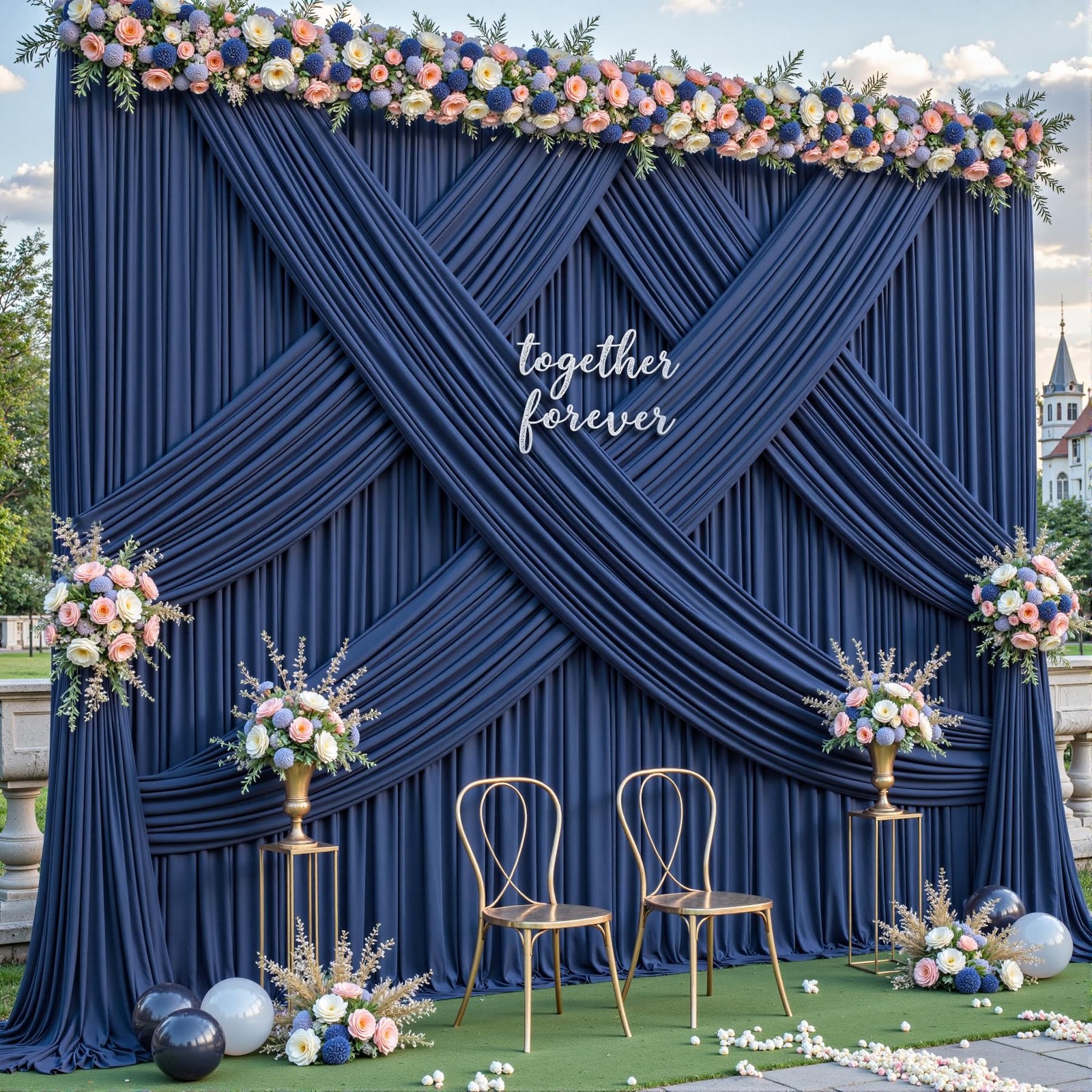 10 Panles Navy Blue Backdrop Curtains – W4′ x H10′(10 panels),