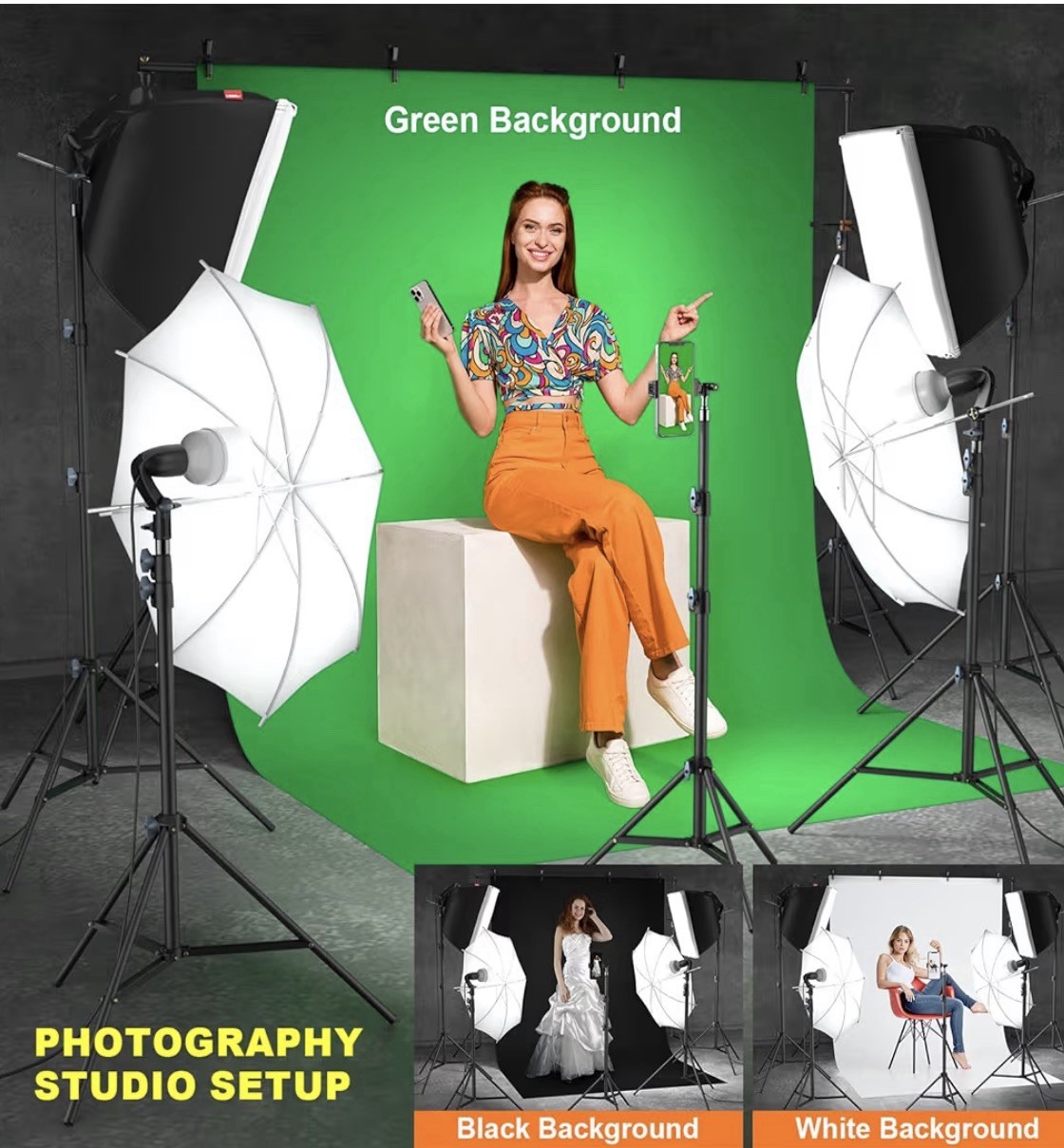 Linco Pheno Studio Lighting Softbox Umbrella Photography Backdrop Stand Kit