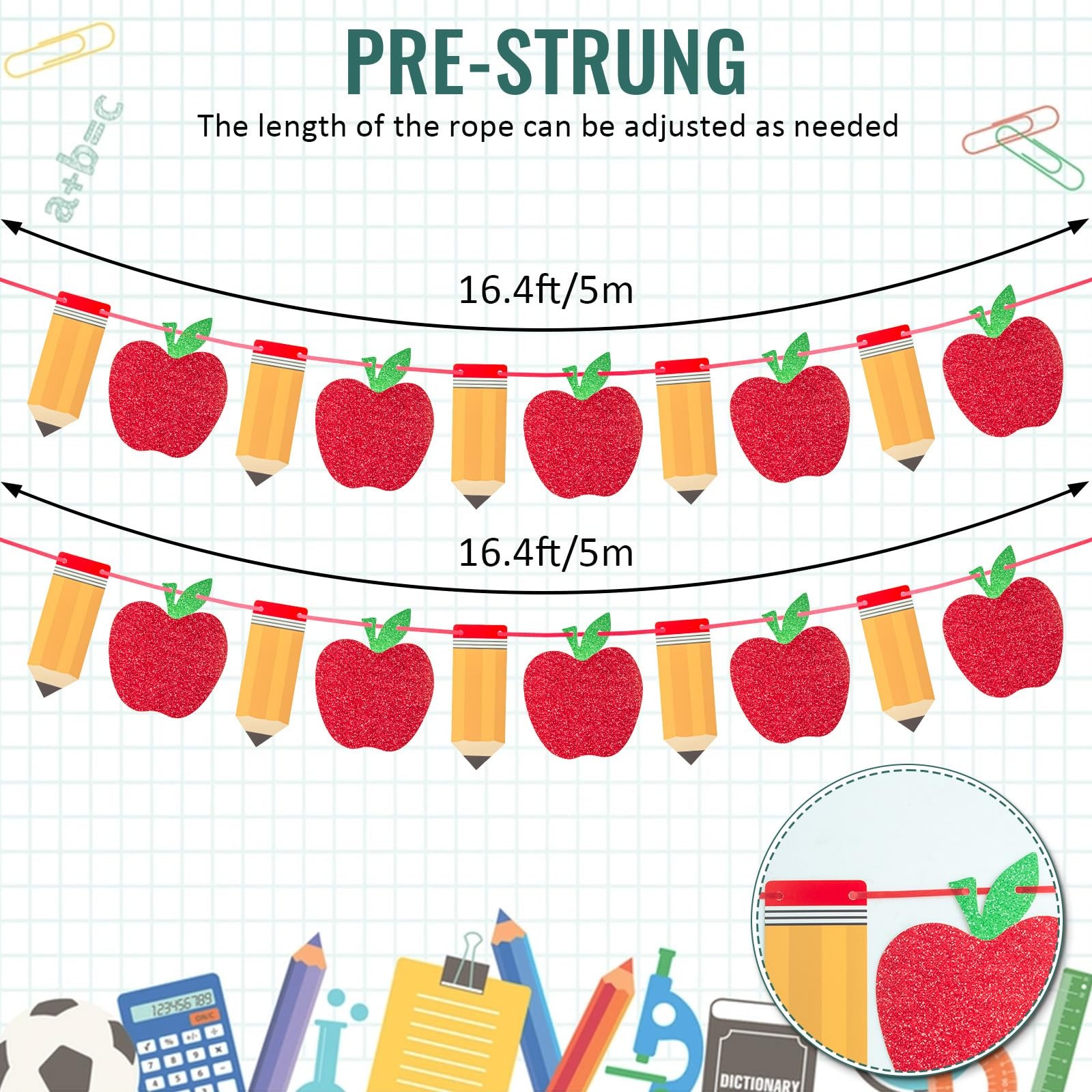 2 Pcs Pencil Apple Banner for Back to School Decorations Sign Garland, First …