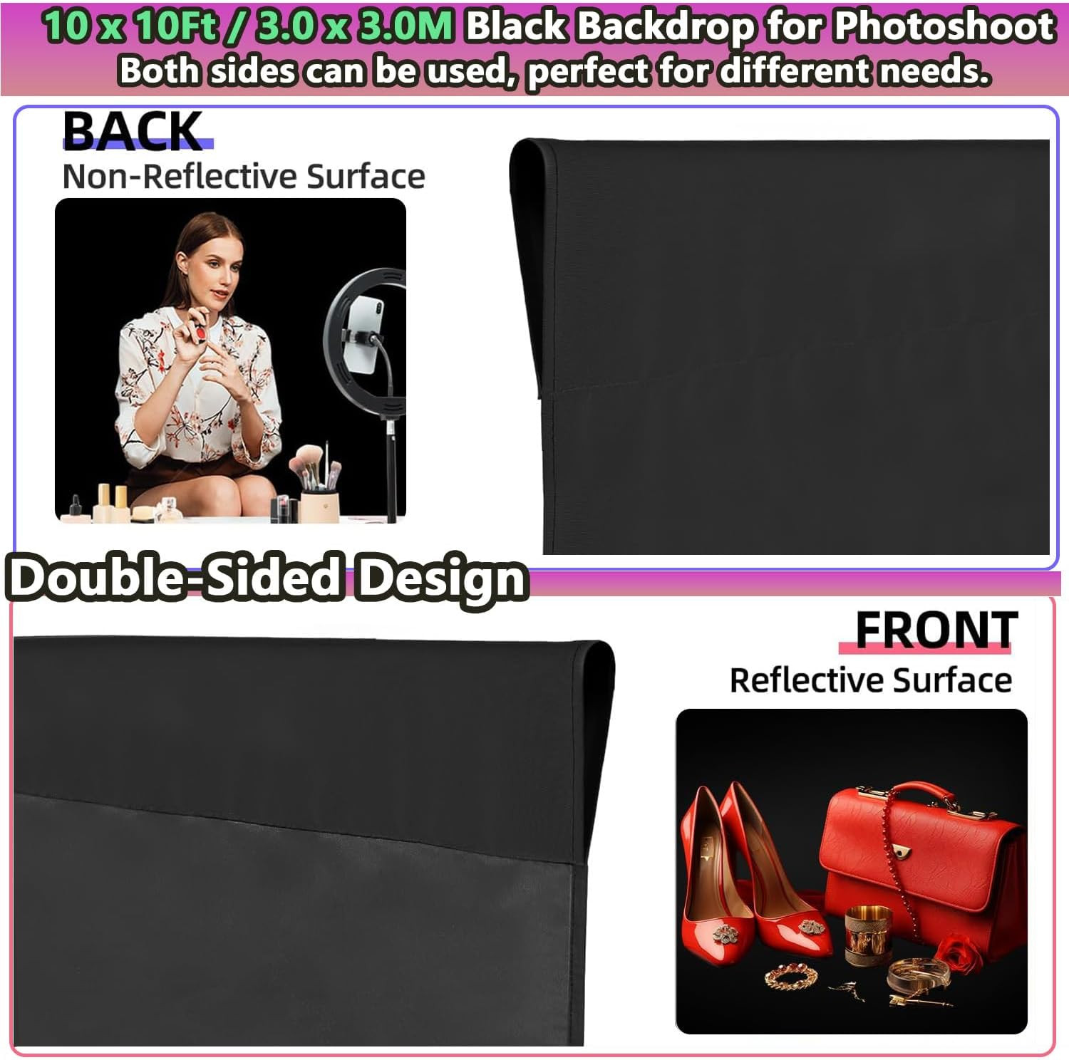 Black Backdrop 10 X 10 Ft, Solid Black Photo Backdrop, High Density Polyester..