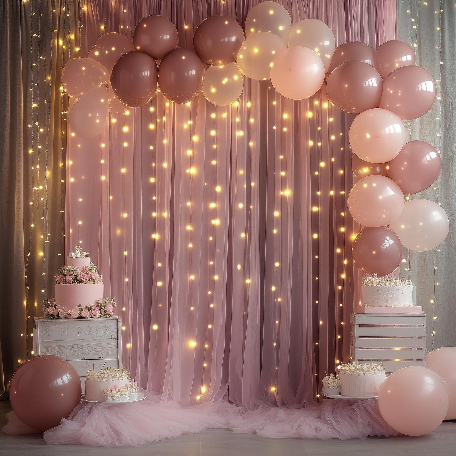 Tulle Backdrop Curtain Lights String 10×8 Ft Dusty Rose Sheer 2 Panels