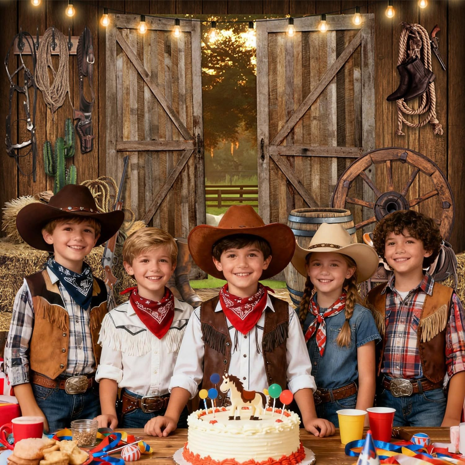 7X5Ft Western Backdrop for Photoshoot, Cowboy Wild West Rustic Barn Western Them