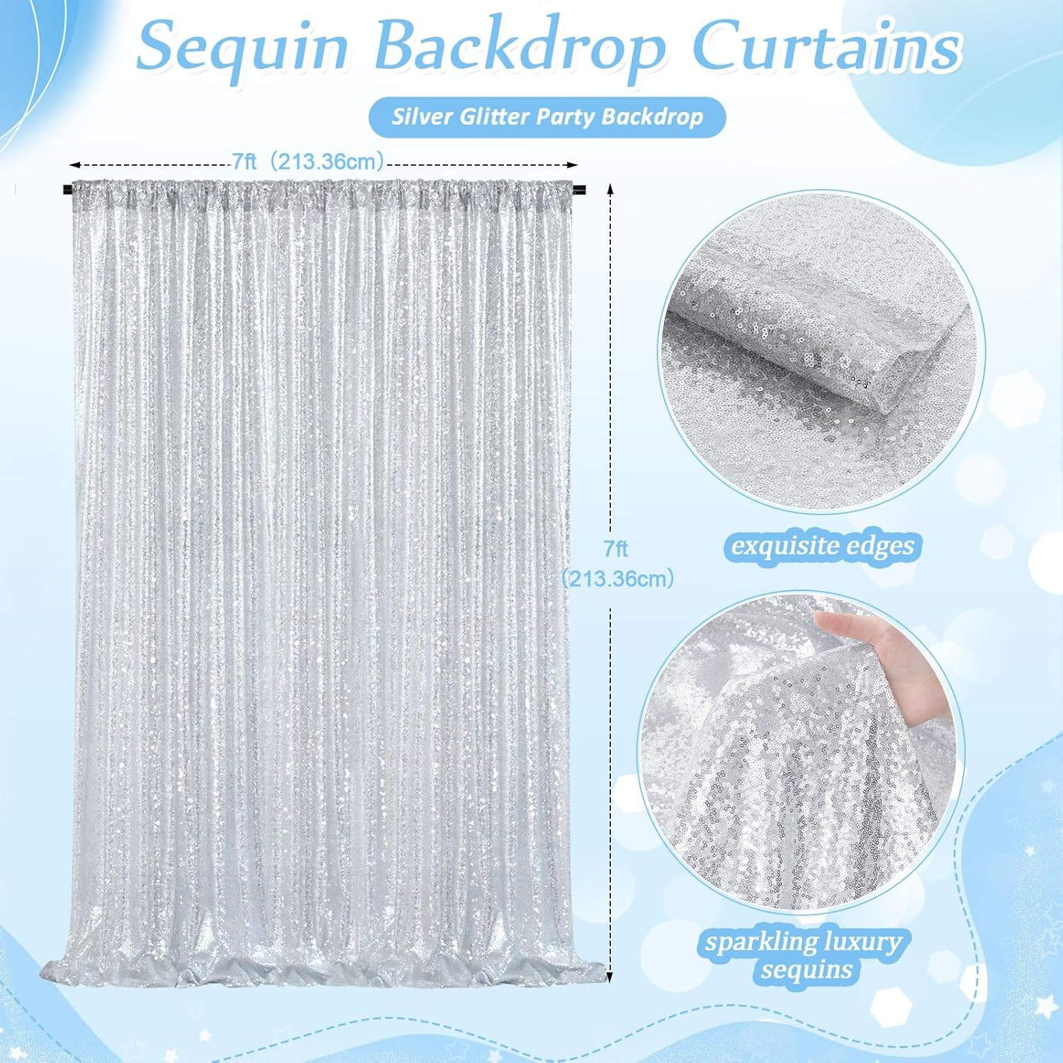 Silver Sequin Backdrop 7Ft X 7Ft Glitter Photo Booth Backdrop Curtains for Weddi