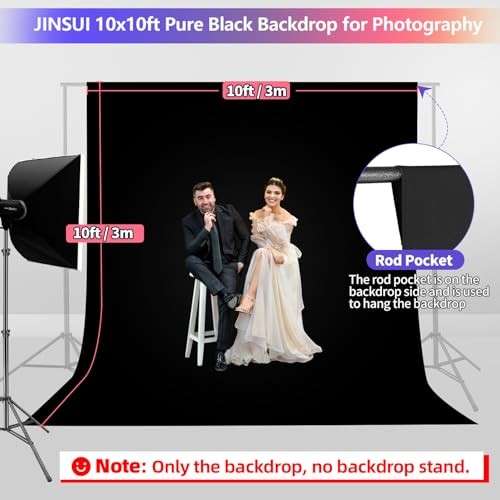 Backdrop Photo Backdrop Curtain for Photoshoot, Pure Photographic 10x10ft Black