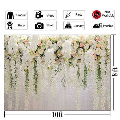 10x8ft White Rose Floral Theme Photography Background 10x8FT(300CM X 240CM）