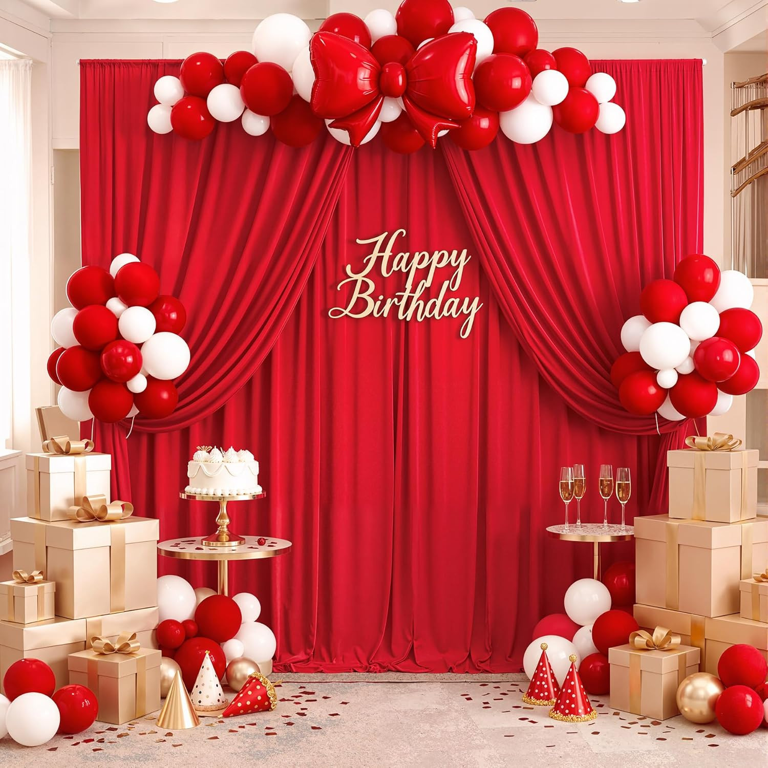 40Ft X 10Ft Wrinkle Free Red Backdrop Curtains for Parties, 8 Panels 5X10Ft Silk