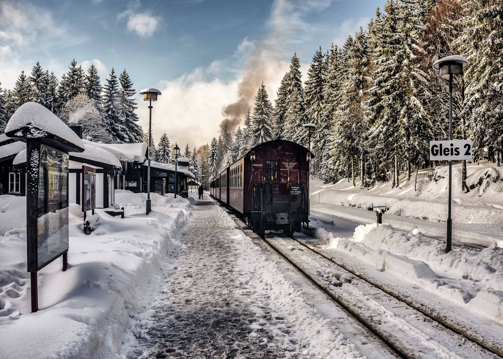 10x8ft Winter Snow Station Retro old Train Pine Photo Background Vinyl Backdrop