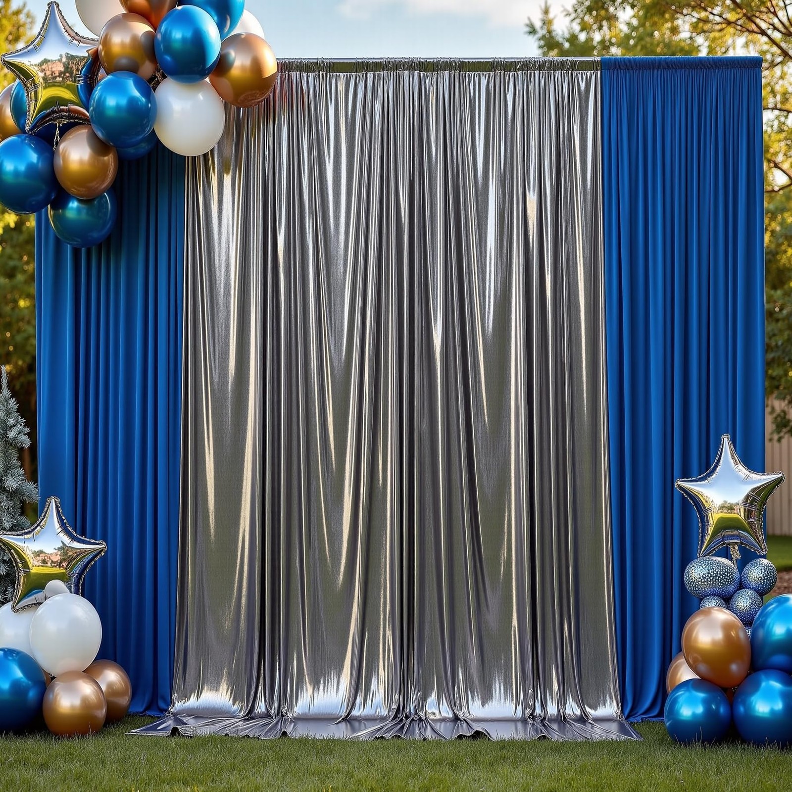 40×10 ft Wrinkle Free Black Silver 5ft(W)x10ft(H)_8 Panels,