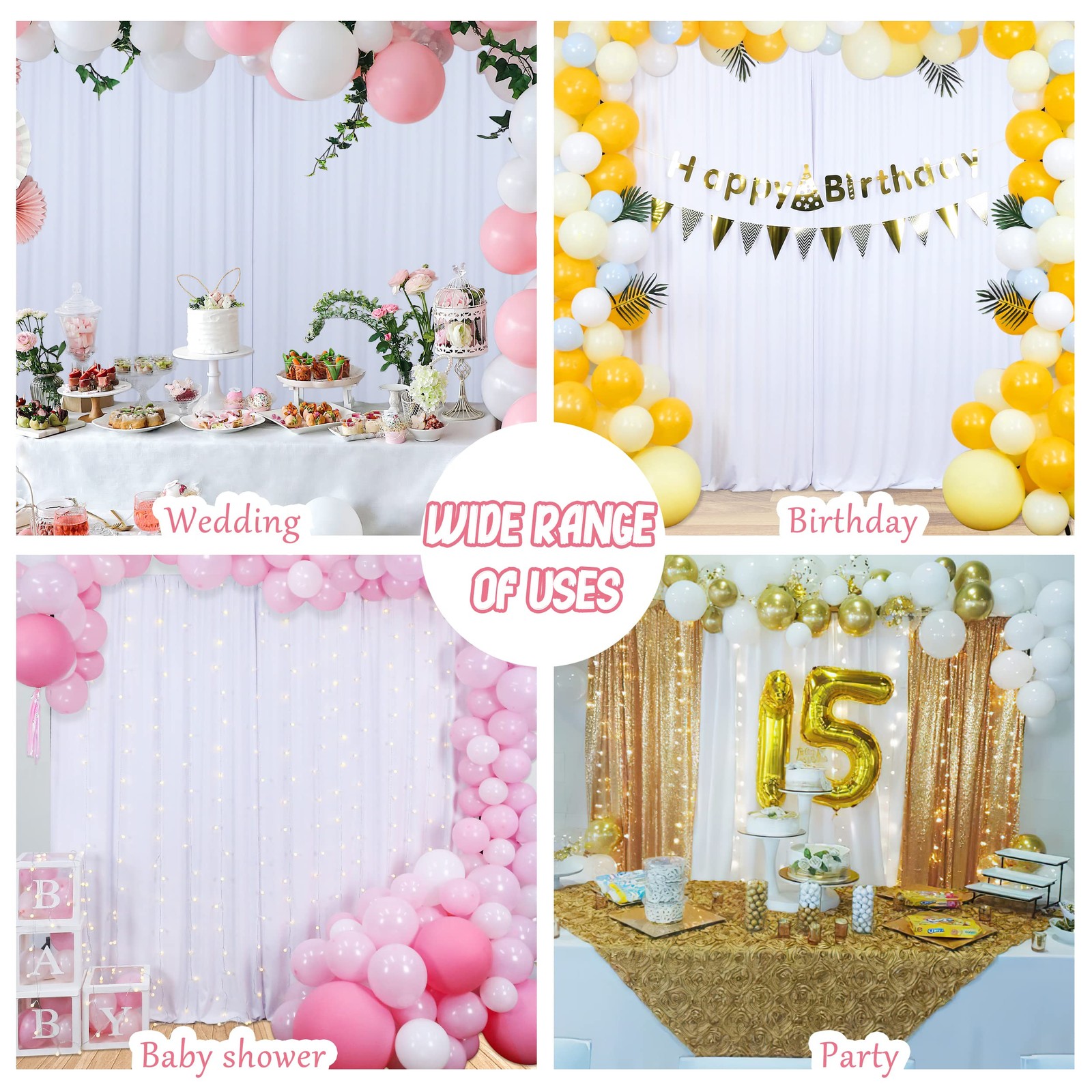 10x10FT White Backdrop Curtains for Parties – 5x10FT 2pcs,