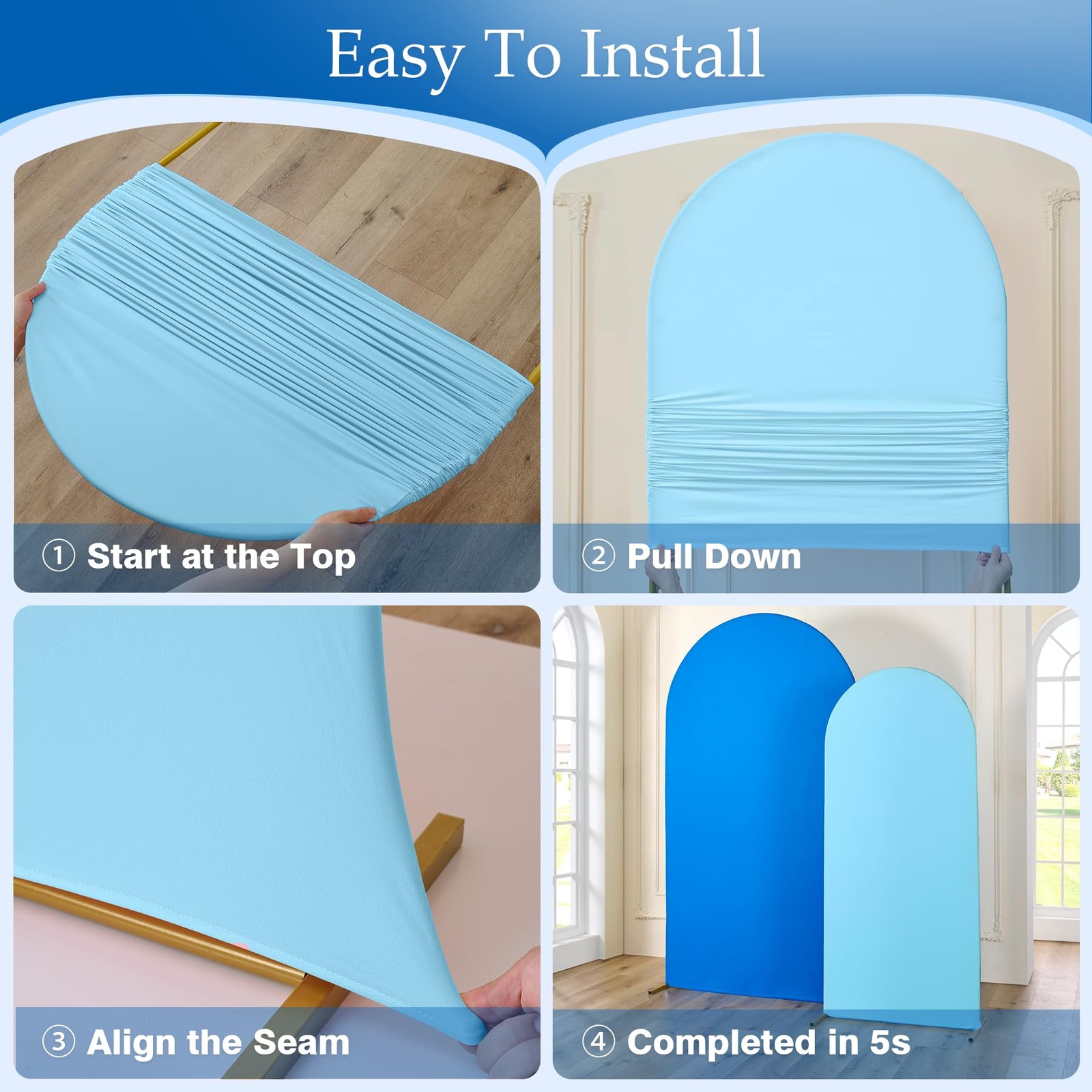 Blue Royal Blue Arch Backdrop Cover Set of 2-7.2ft 6ft Dual Color Wedding Arch