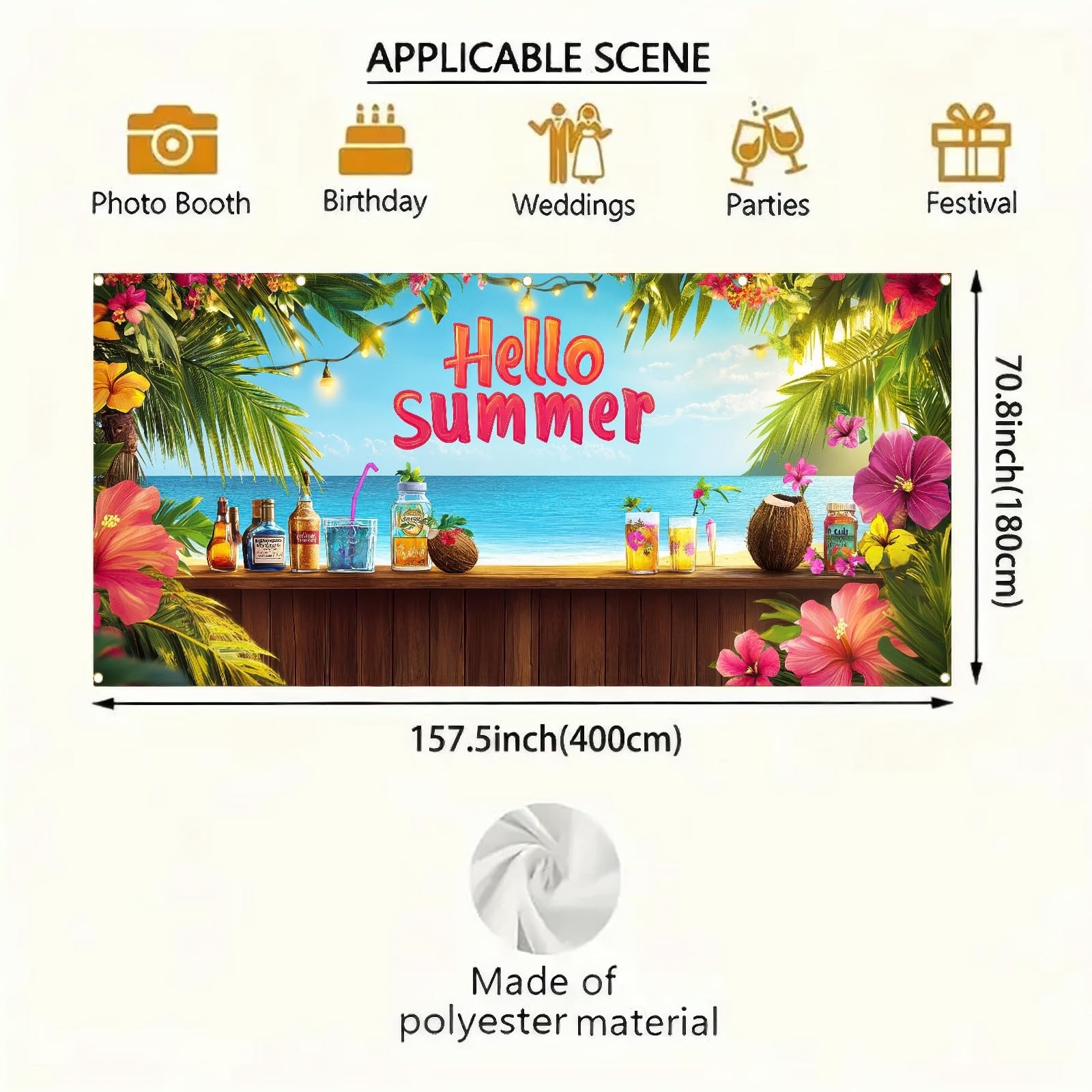Hello Summer Hawaiian Garage Door Banner 13x6ft