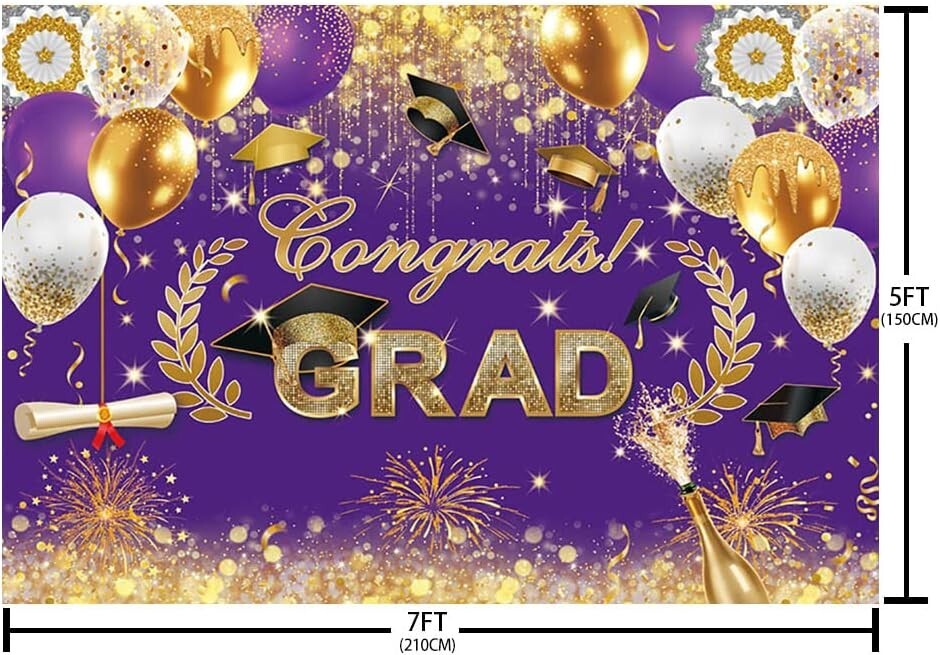 Class of 2025 Backdrop 7X5Ft Purple Glitter Congratulations Graduation Backgroun
