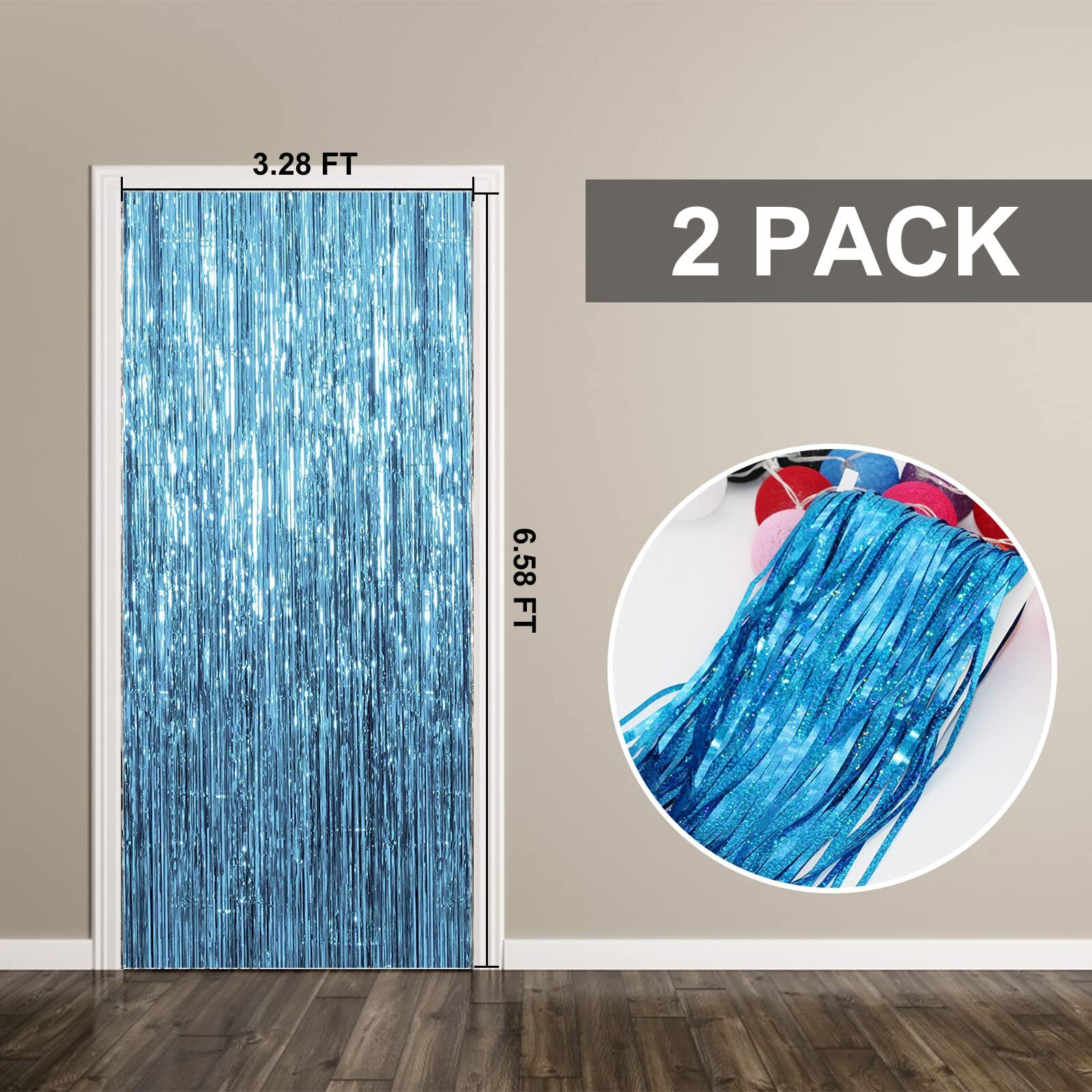2 Pack Blue Fringe Streamers Party Decor Foil Curtain Backdrop Birthday Decor