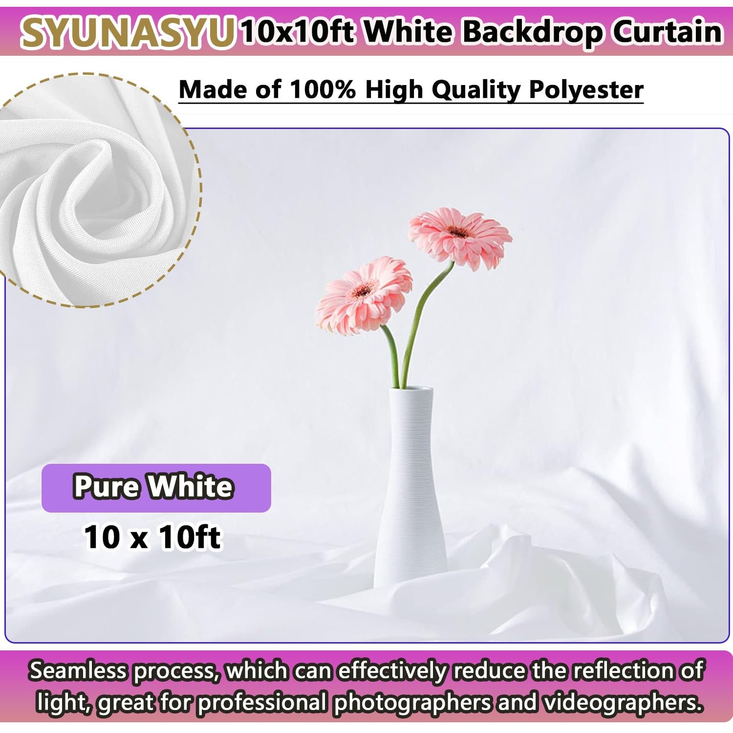 Photo Backdrop White 10 x 10ft, for 10x10ft, white backdrop