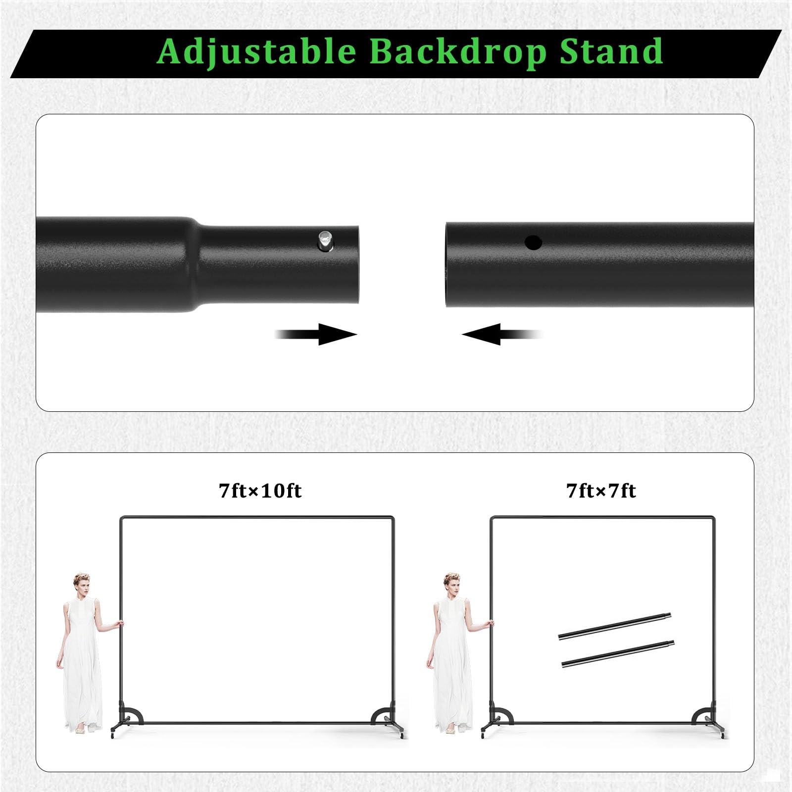 BENOISON Backdrop Stand with Wheels & Backdrop – 10x7ft(WxH) Green Screen