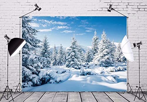 BELECO 7x5ft Fabric Winter Snow Forest Backdrop White Xmas 7x5FT Winter-002