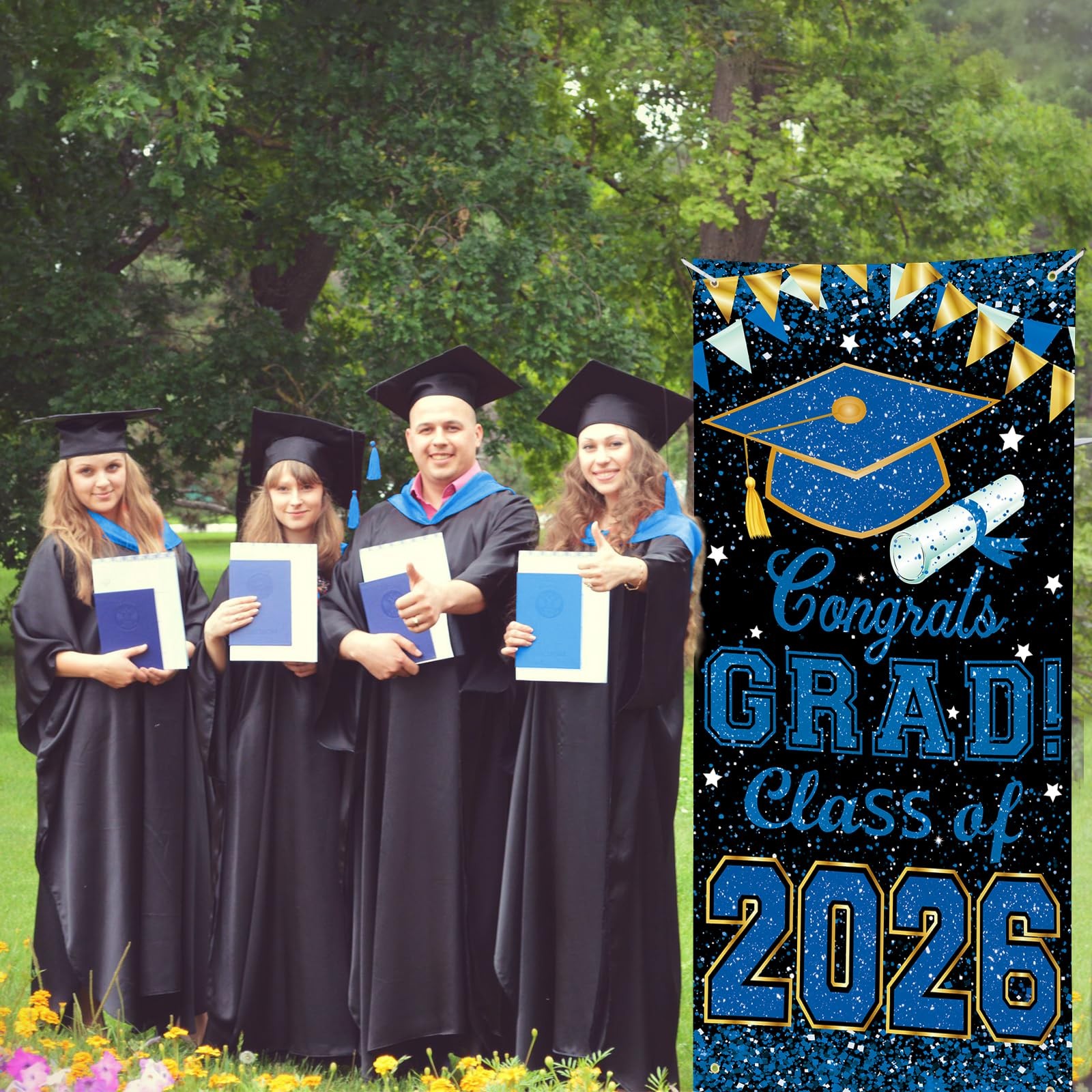 73 x 36 Inch Congrats Grad Class of 2026 Sign Banner 73 x 36 inches, Blue