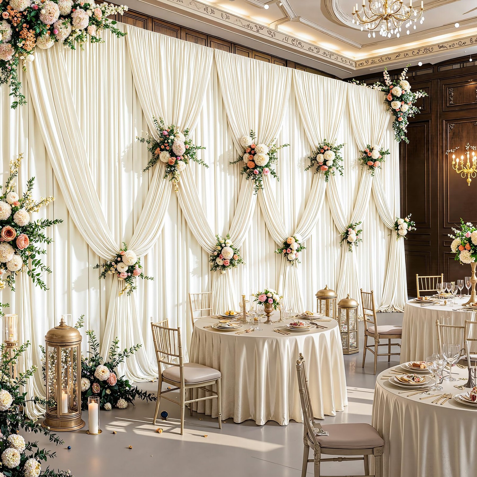 40ftx12ft Wrinkle Free Ivory Backdrop 5′(W) x 12′(H), 8 panels,