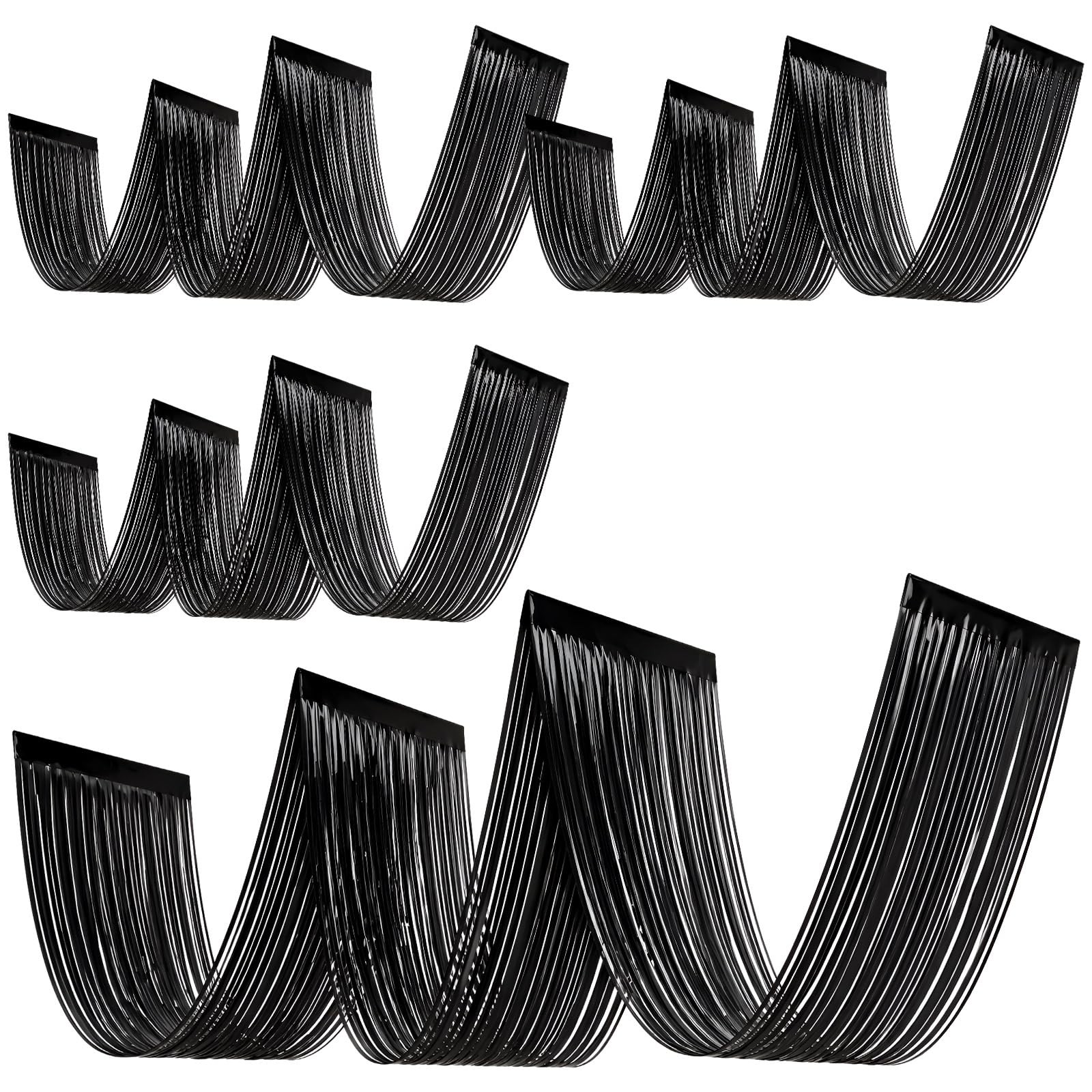 4 PCS 15ft Black Metallic Foil Ceiling Fringe Curtains Party Photo Backdrop