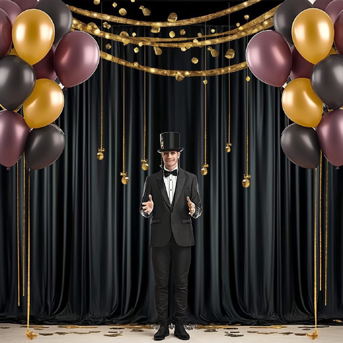 20ft x 10ft Wrinkle Free Black Backdrop Curtain – 4 Panels Polyester Drapes