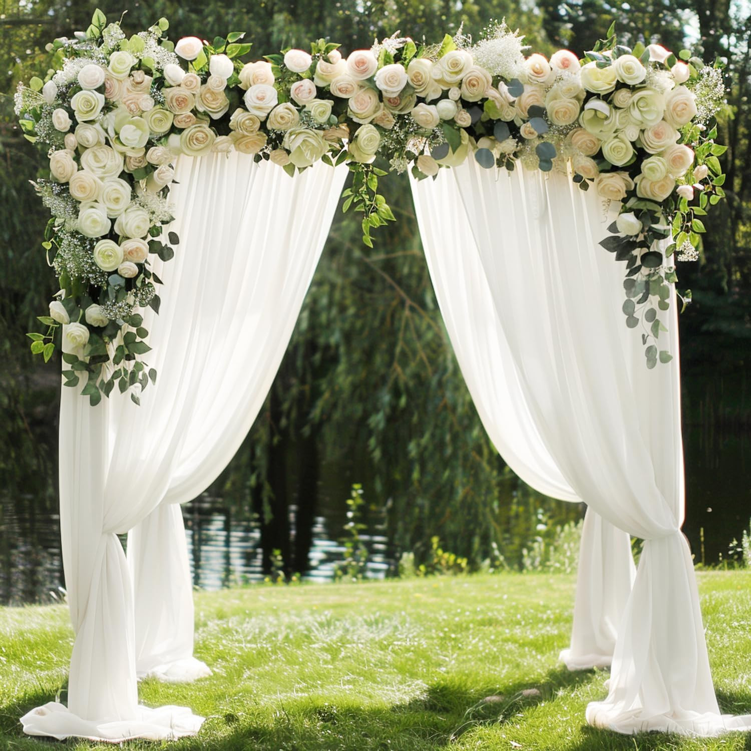 Ivory Wedding Arch Draping Fabric Backdrop 4 Panels 28.7″ X 20FT Sheer Drapes Fa