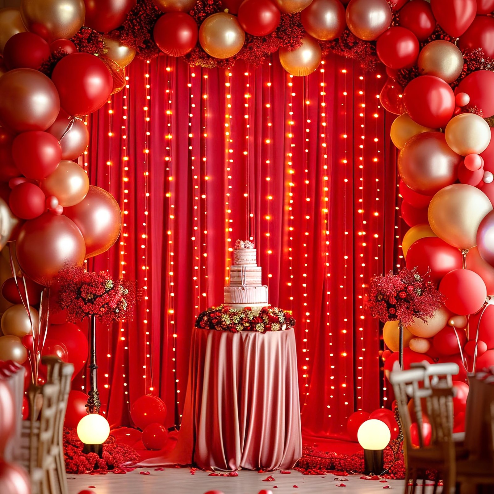 10x10FT Red Backdrop Curtain 2 Panels 5x10FT Wrinkle Free Photo Party Decor