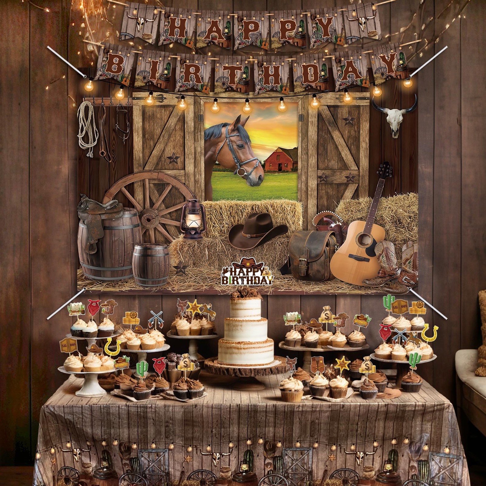 Western Cowboy Birthday Party Supplies 59 x 39 inches, Brown