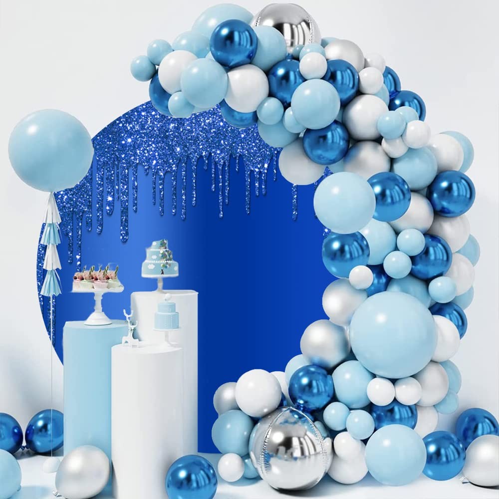 6x6ft Royal Blue Glitter Round Backdrop Luxurious Blue Sequins Deluxe Drippy …