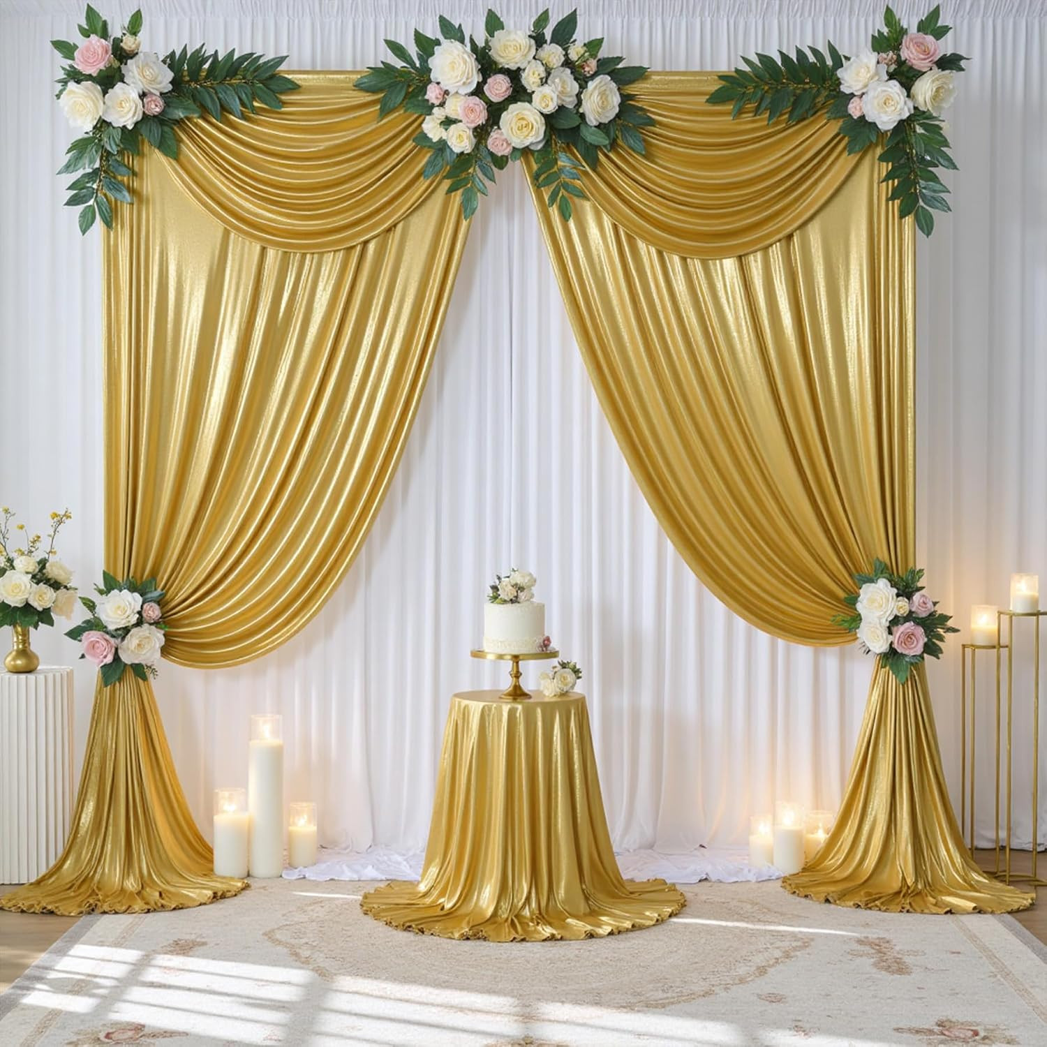 10X10 Ft Gold Sequin Backdrop Curtain Panels for Parties, Wrinkle Free Glitter P