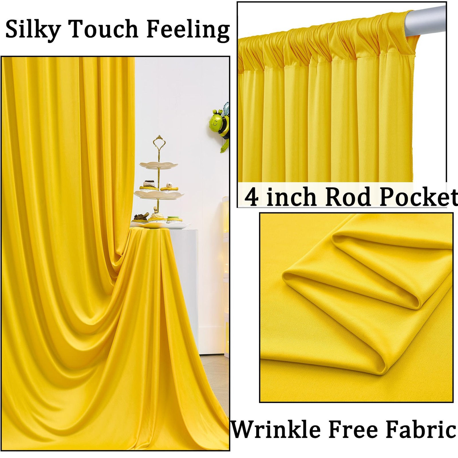 10x10ft Yellow Backdrop Curtain 2 Panels 5x10ft Wrinkle Free Polyester Drapes